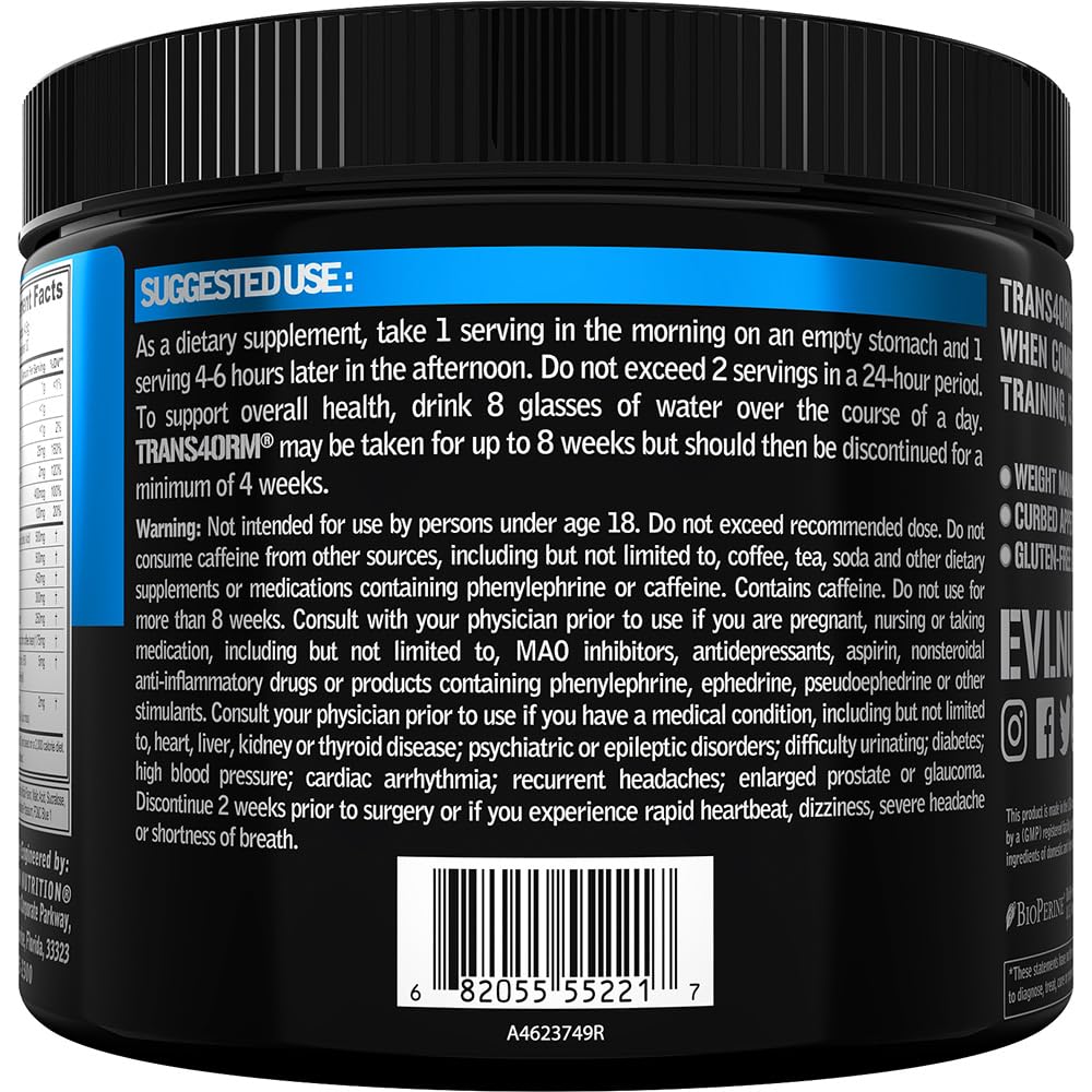 Evlution Trans4orm Fat Burner Powder 209g in a fitness setting