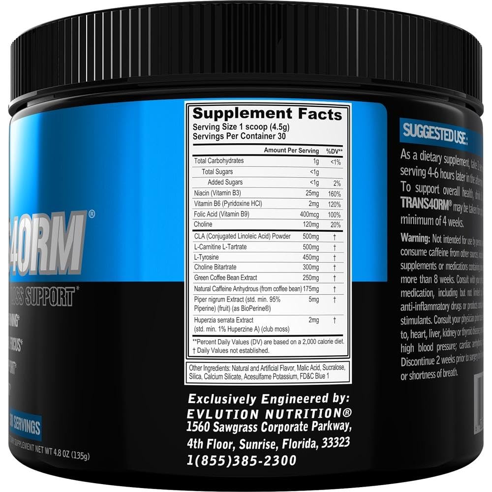 Evlution Trans4orm Fat Burner Powder 209g packaging