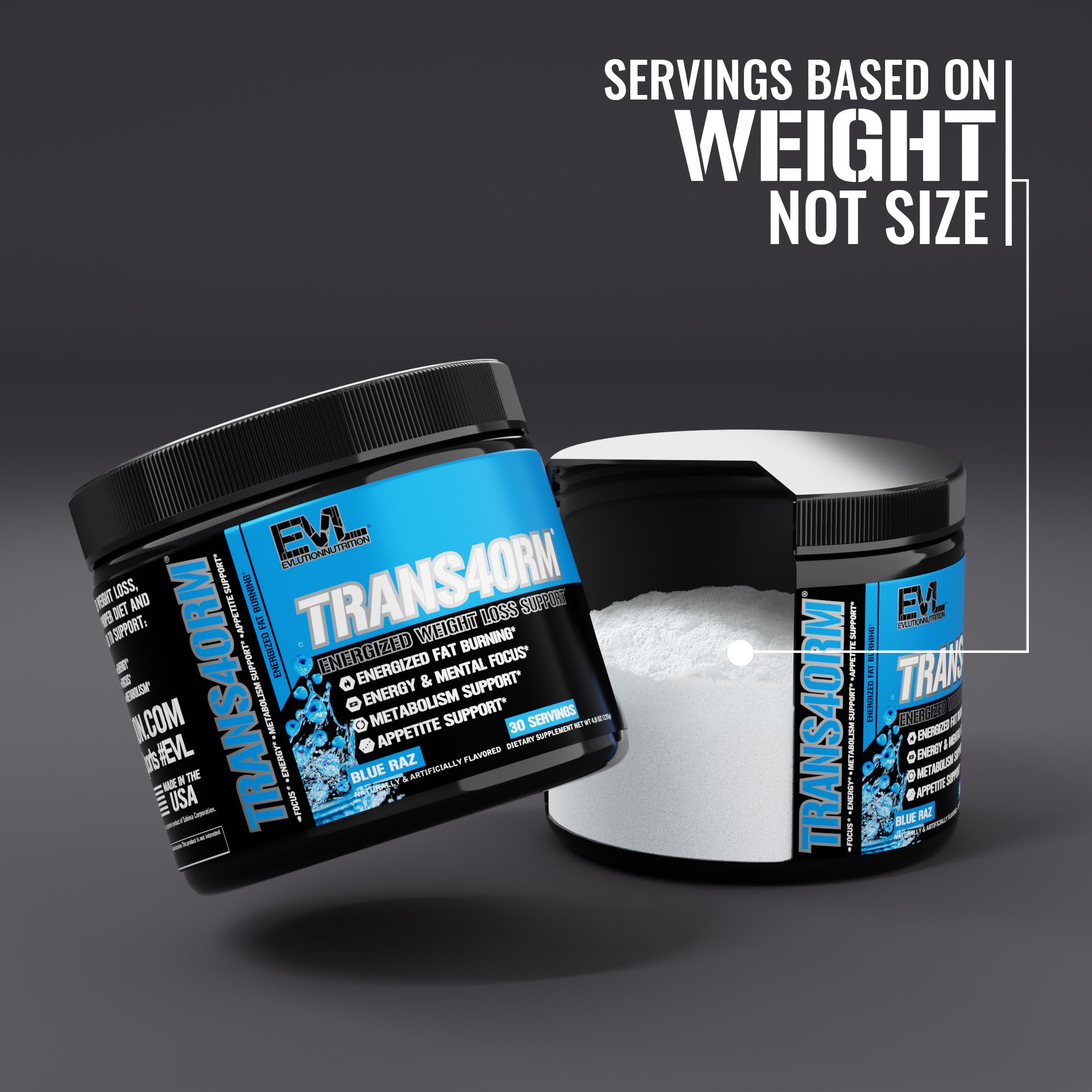 Evlution Trans4orm Fat Burner Powder 209g scoop