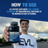 Evlution Trans4orm Fat Burner Supplement on a kitchen counter