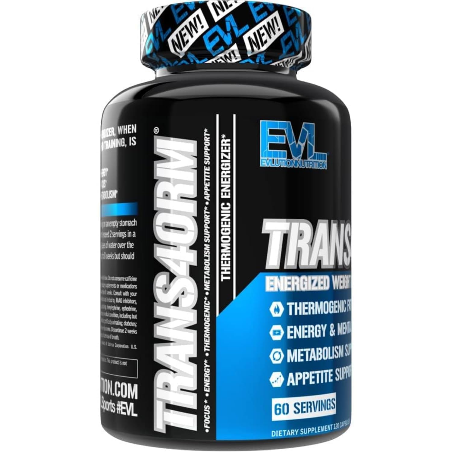 Evlution Trans4orm Fat Burner Supplement side view