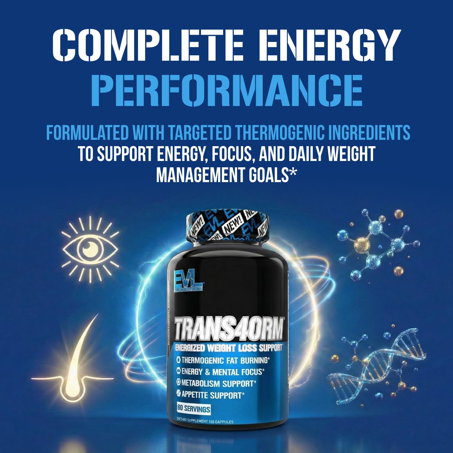 Evlution Trans4orm Fat Burner Supplement with a glass of water