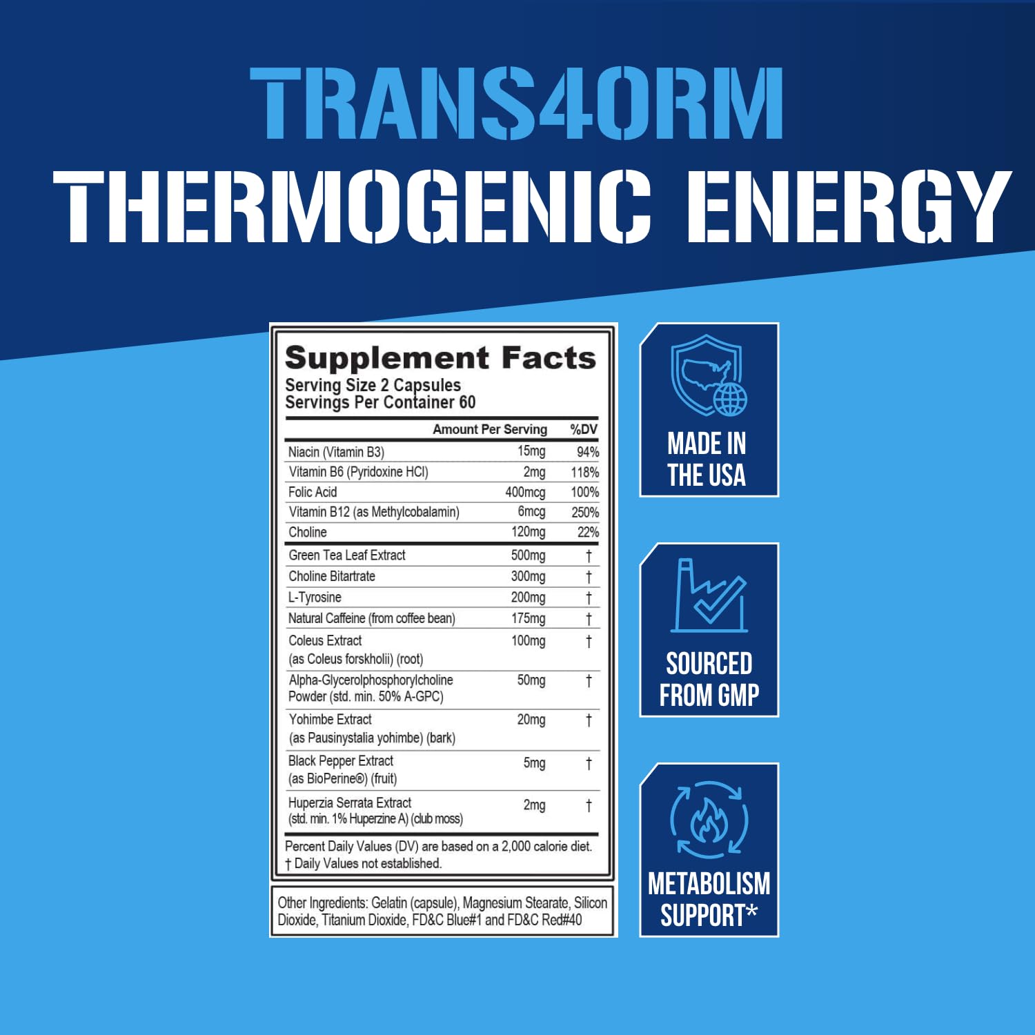 Evlution Trans4orm Fat Burner Supplement with ingredients list