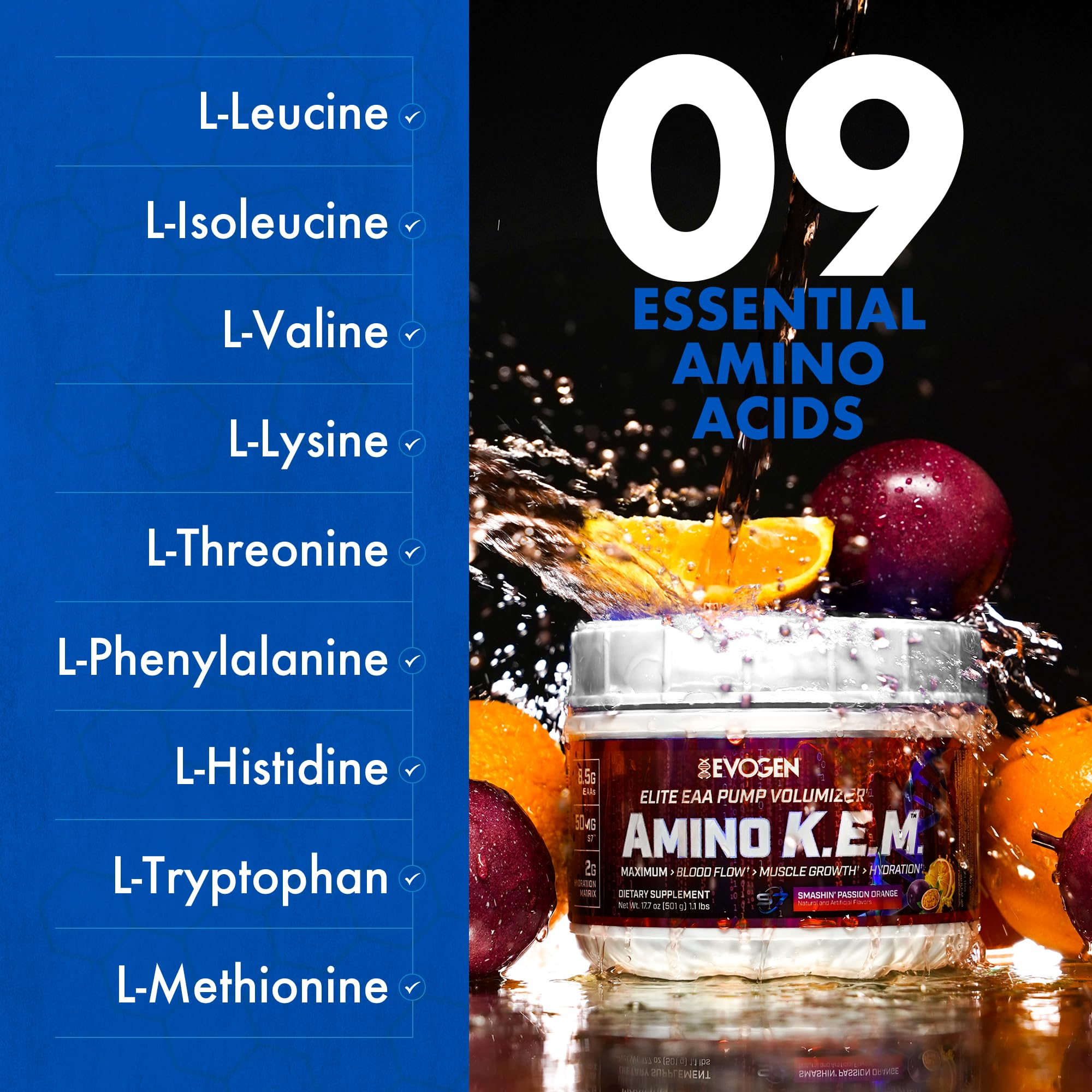 Evogen Amino Acids BCAAs 501g nutritional information