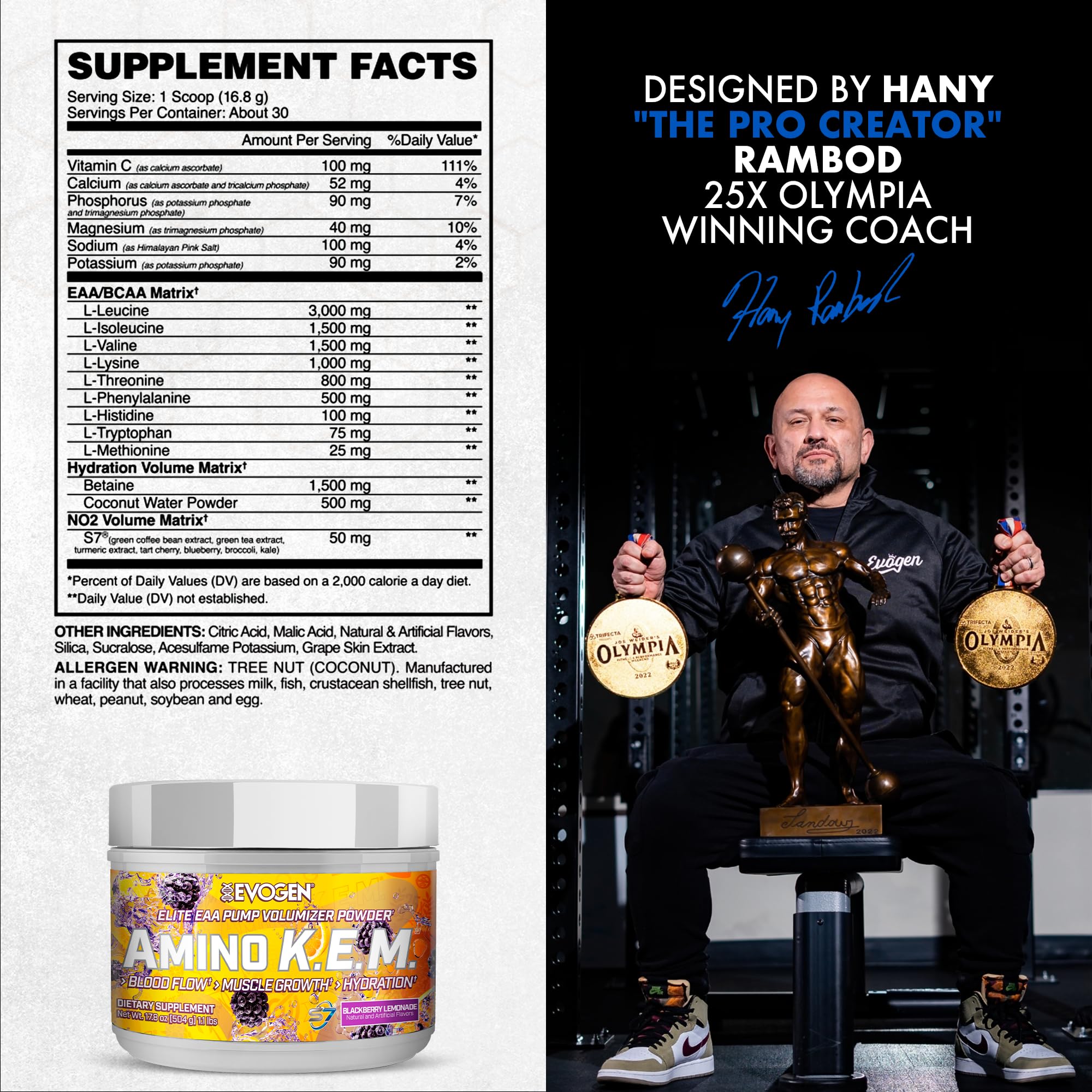 Evogen Amino Acids BCAAs 608g nutritional information