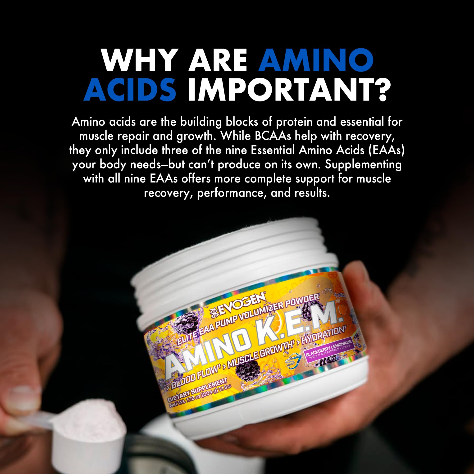 Evogen Amino Acids BCAAs 608g side view
