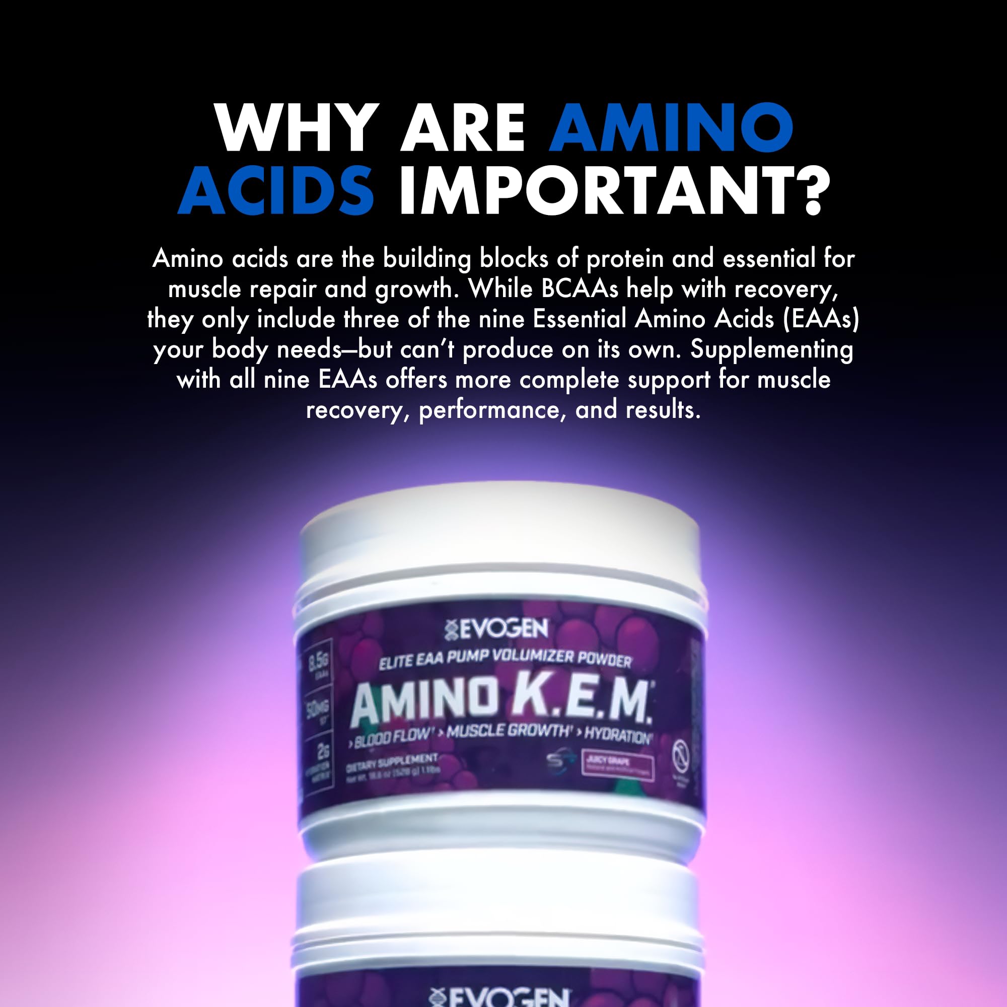 Evogen Amino Acids BCAAs 630g close-up of powder