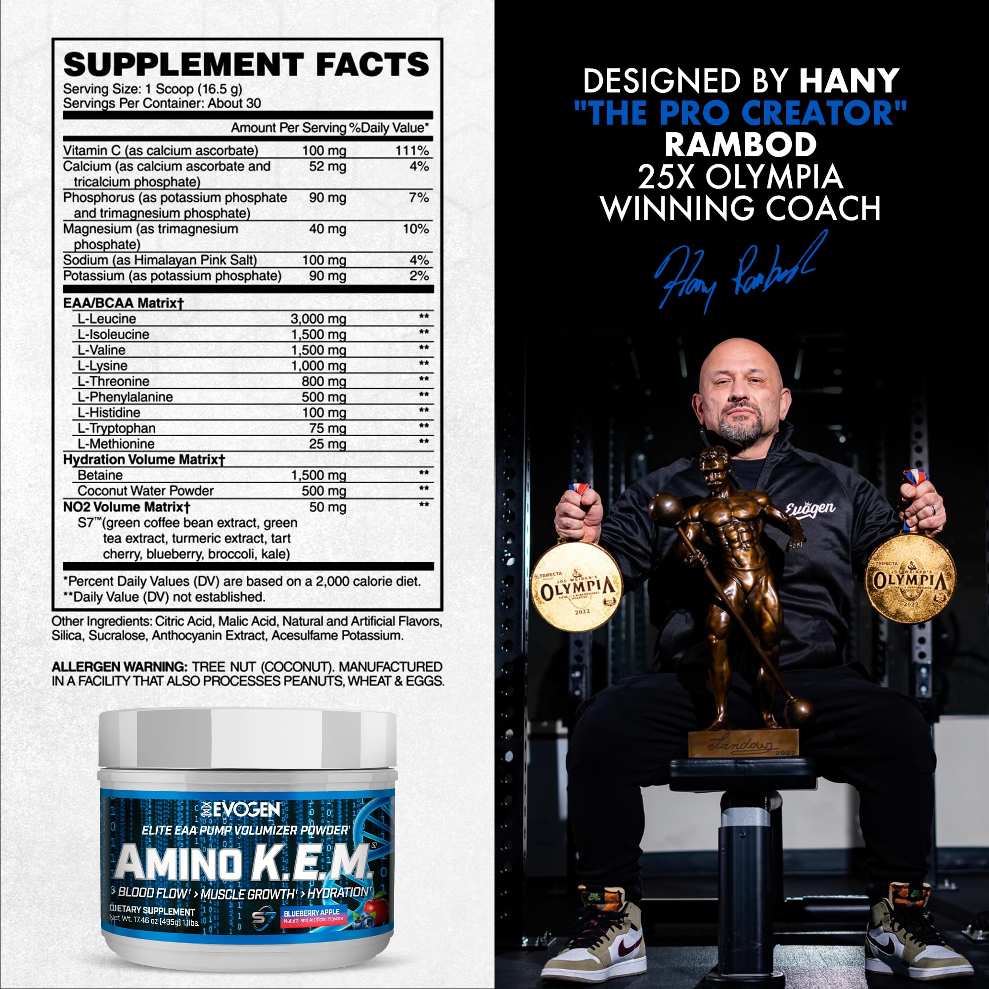 Evogen Amino K.E.M. EAA & BCAA Powder 492g packaging