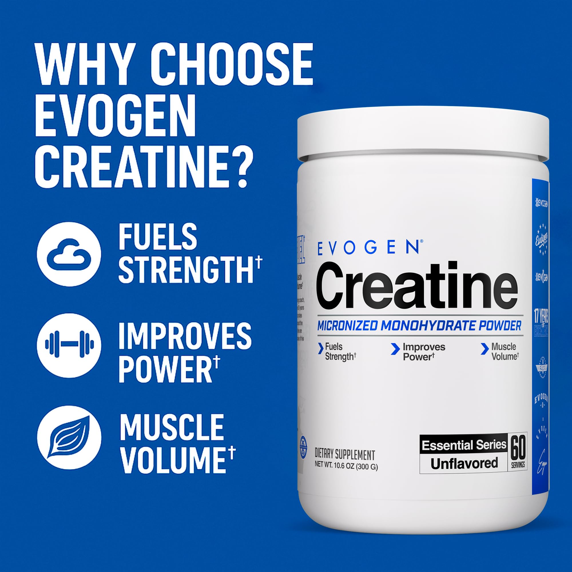 Evogen Creatine Monohydrate Powder 300g with scoop