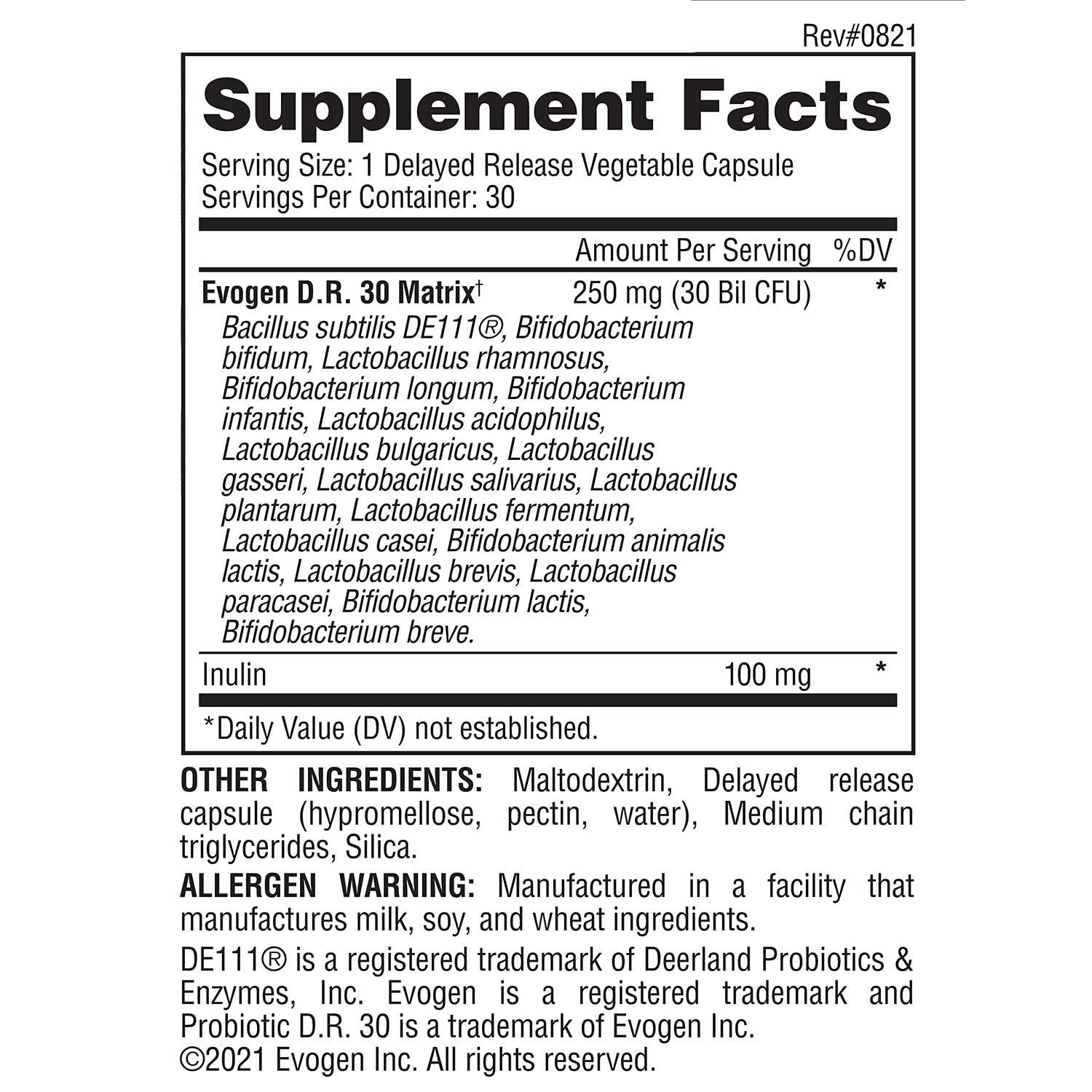 Evogen Probiotic D.R. 30 capsule bottle with measuring spoon