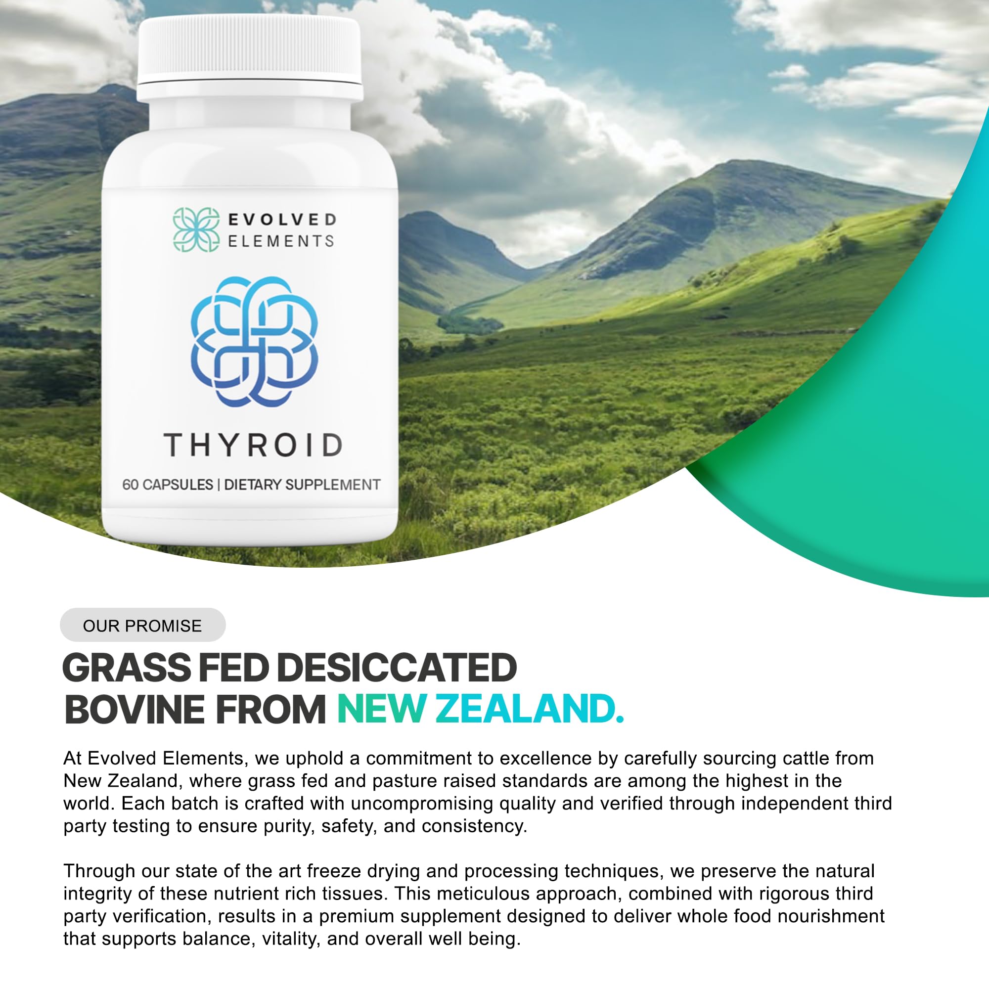 Evolved Elements Thyroid Extracts 200mg capsule bottle side view