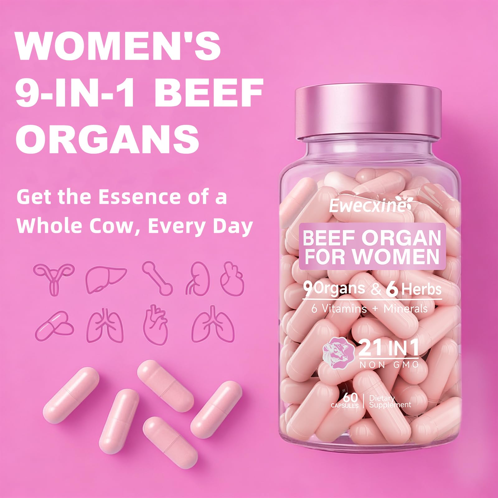 Ewecxine Beef Organ Capsules back view with ingredient list