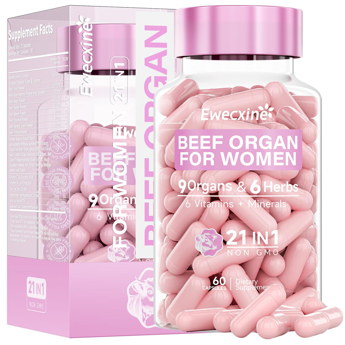 Ewecxine Beef Organ Capsules front view with packaging