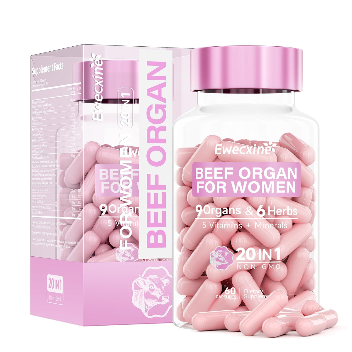 Ewecxine Beef Organ Capsules front view with packaging