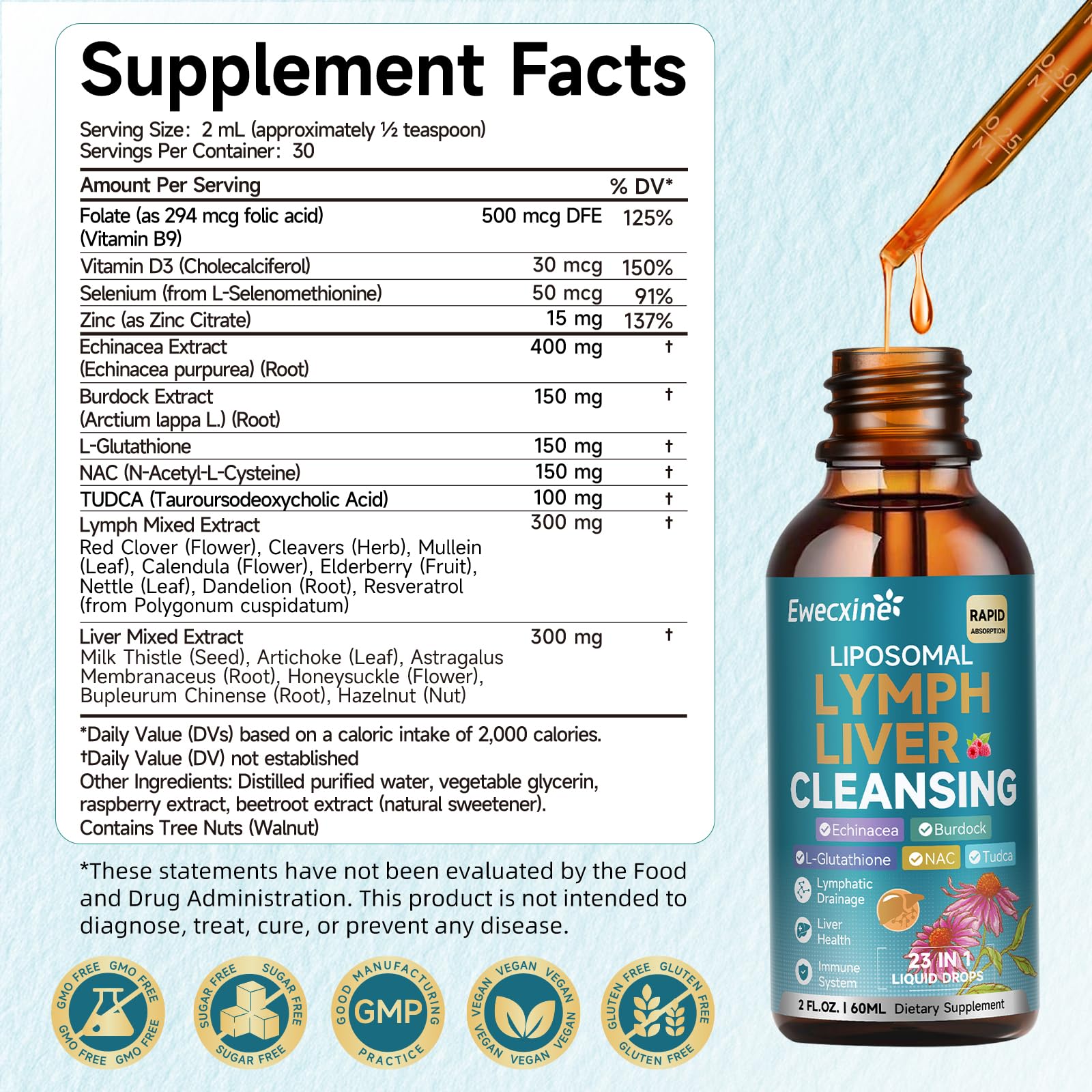 Ewecxine Liposomal Lymph & Liver Cleanse Drops on a wooden table