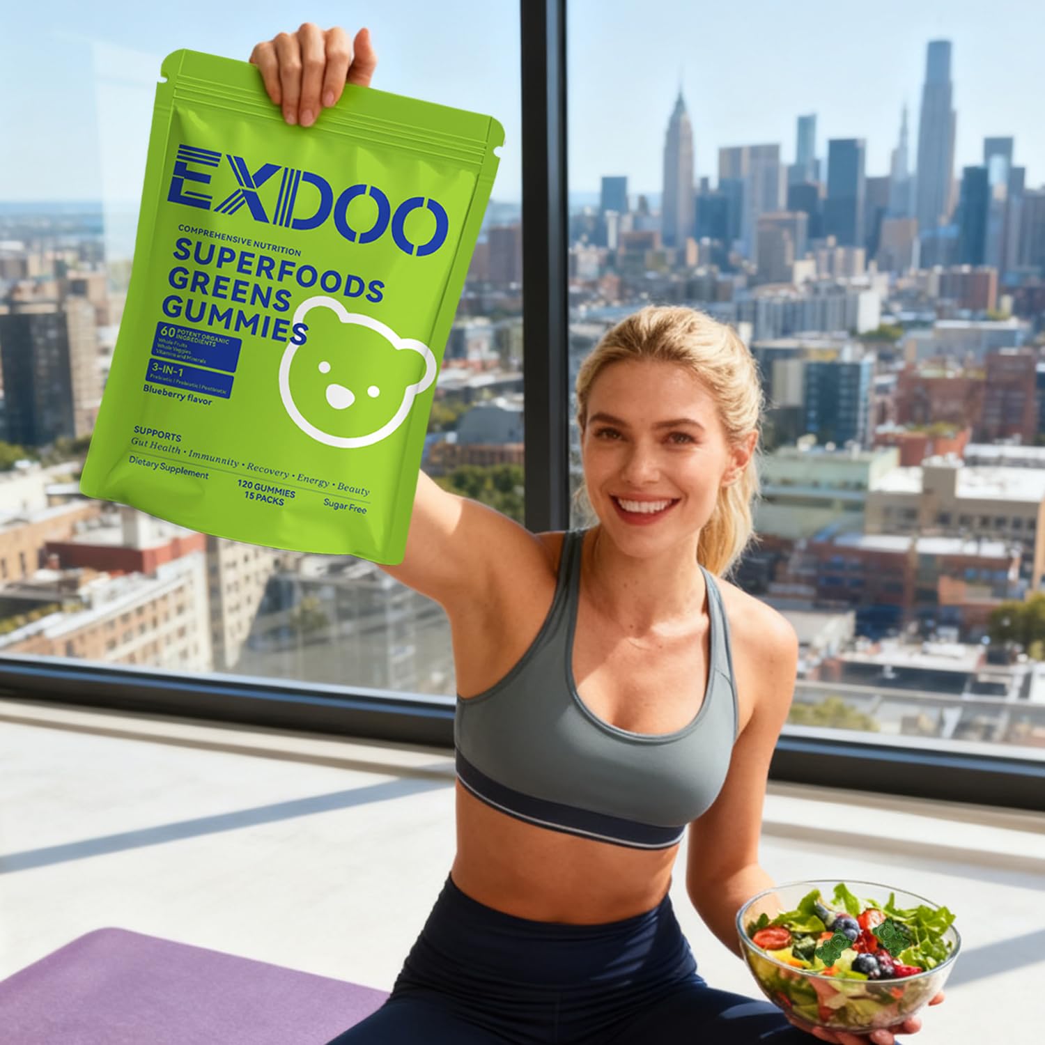 exdoo Super Green Gummies in a bowl