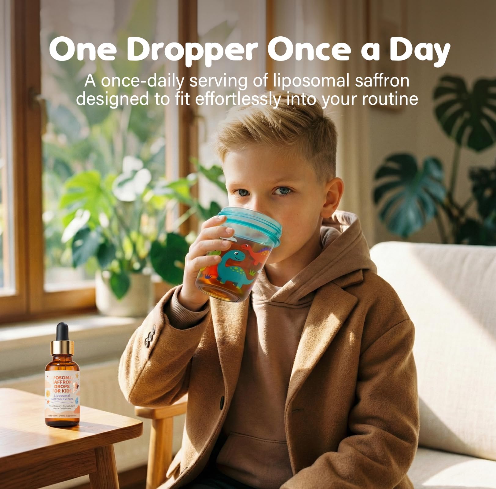 EXHERBLABS Kids Saffron Liquid Drops 60ml in a glass of water
