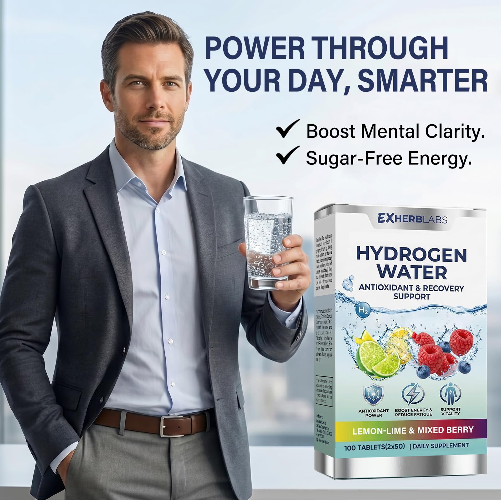EXHERBLABS Molecular Hydrogen Tablets back view with ingredient list
