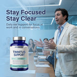 EXHERBLABS Tinnitus Relief Support Capsules on a wooden table