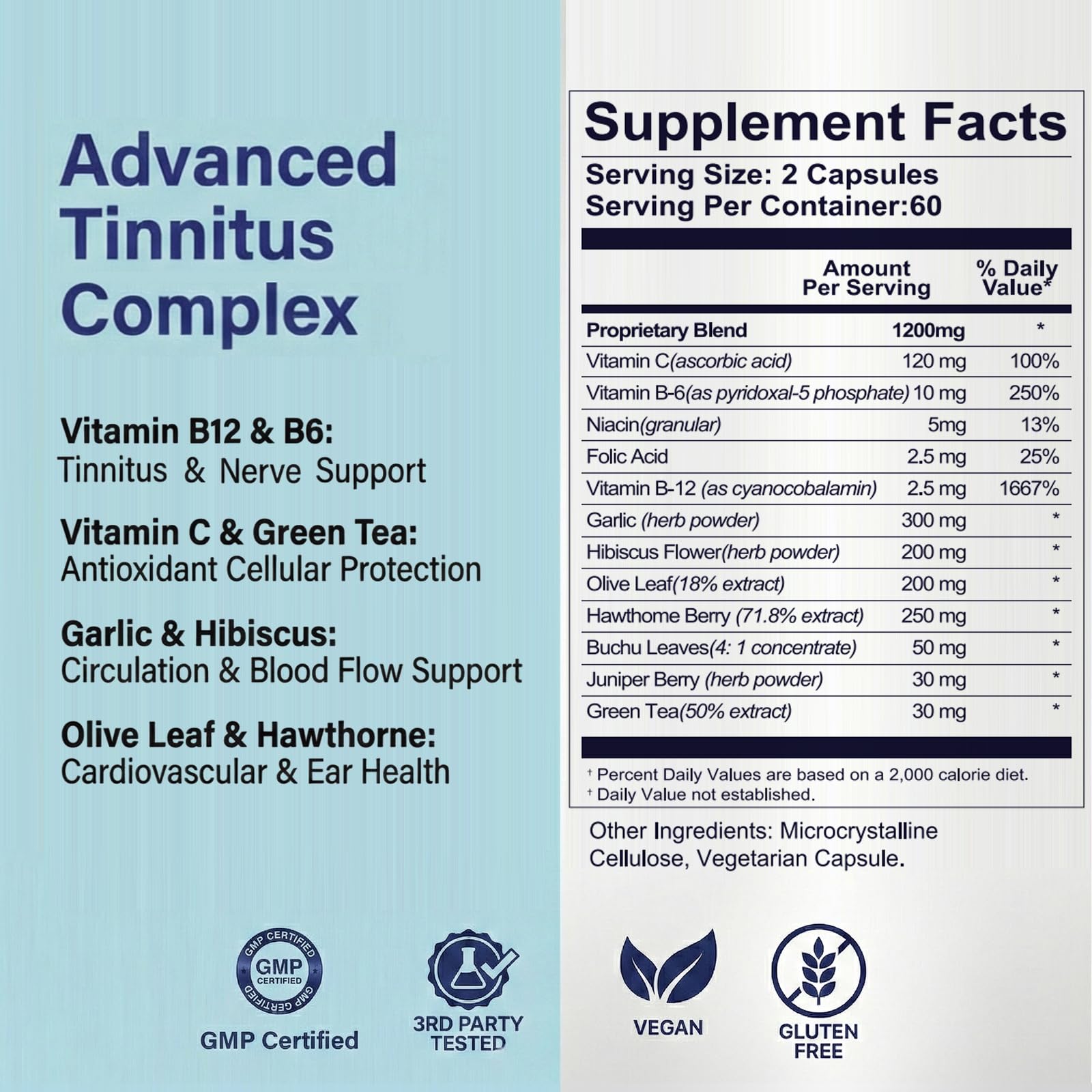 EXHERBLABS Tinnitus Relief Support Capsules with a glass of water
