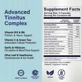 EXHERBLABS Tinnitus Relief Support Capsules with a glass of water