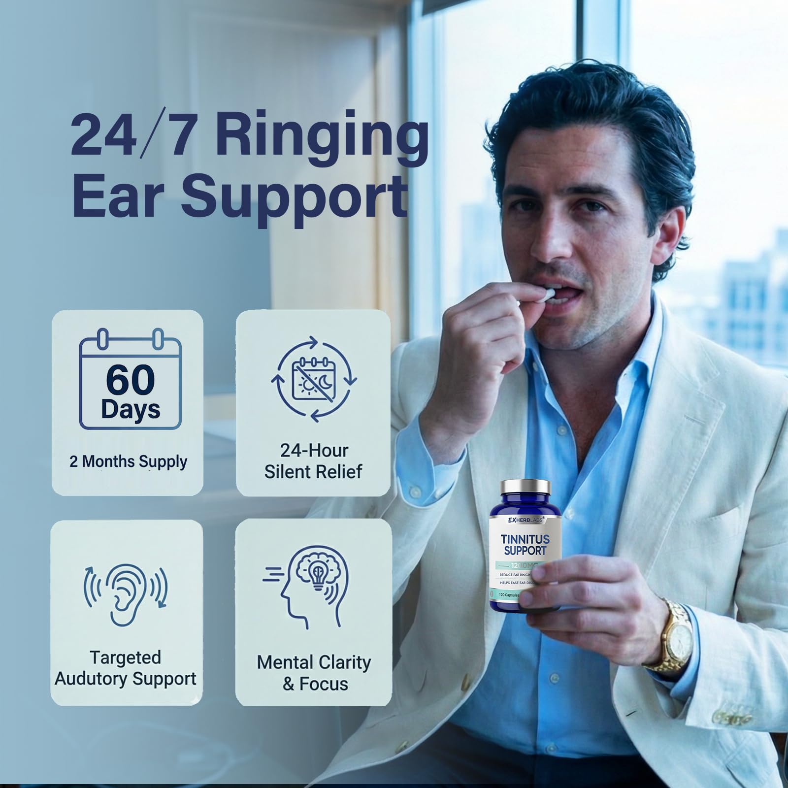 EXHERBLABS Tinnitus Relief Support Capsules with measuring spoon