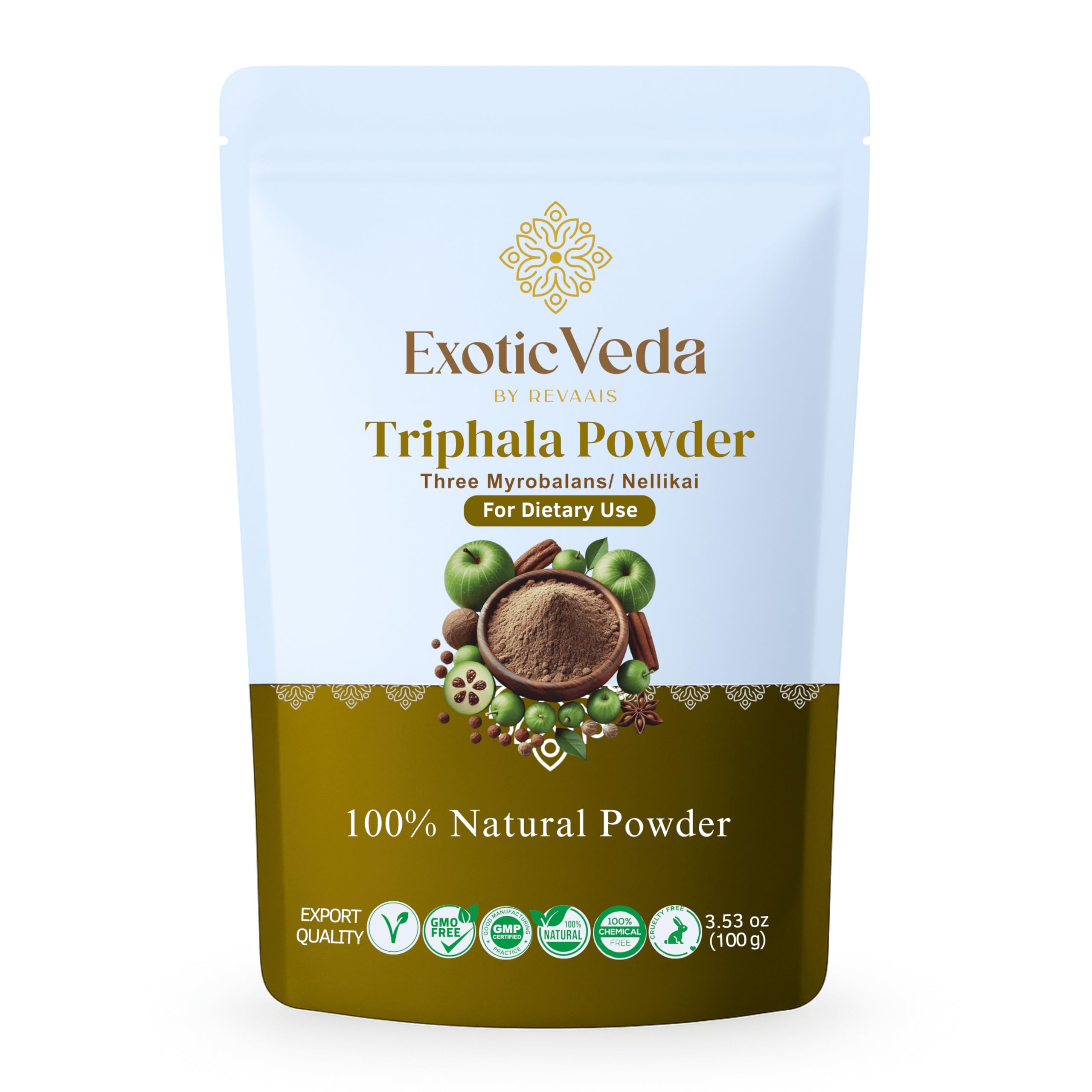 Exotic Veda Triphala Herbal Supplement 100g front view