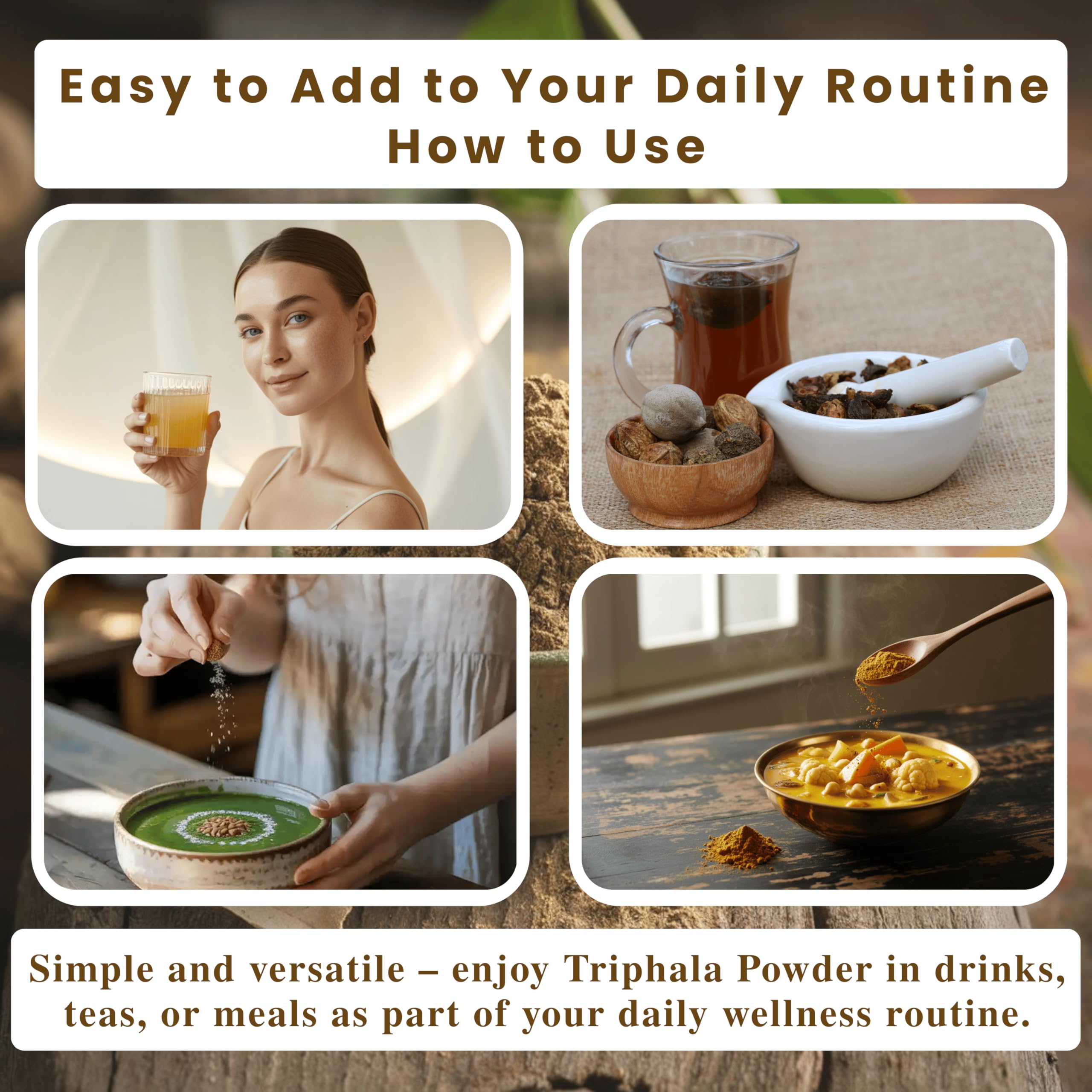 Exotic Veda Triphala supplement in a bowl