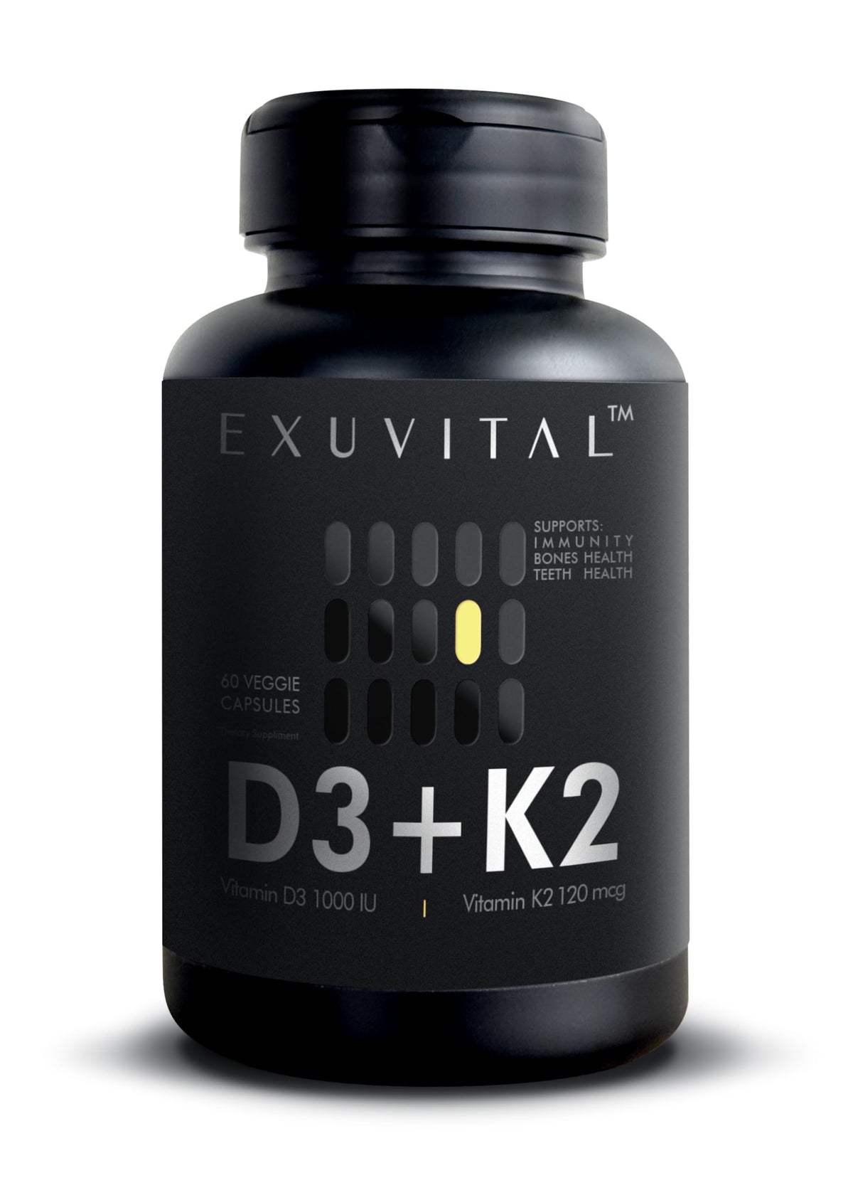 EXUVITAL D3 + K2 Capsules bottle front view