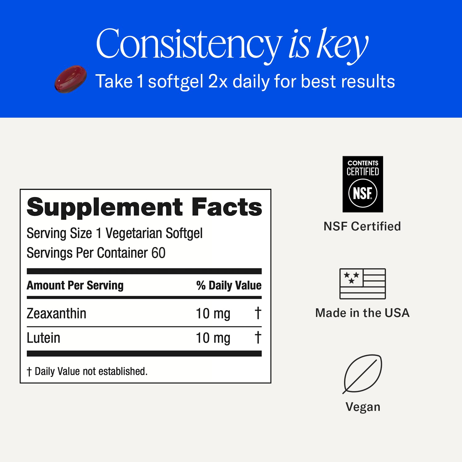 EyePromise Lutein + Zeaxanthin supplement ingredients list