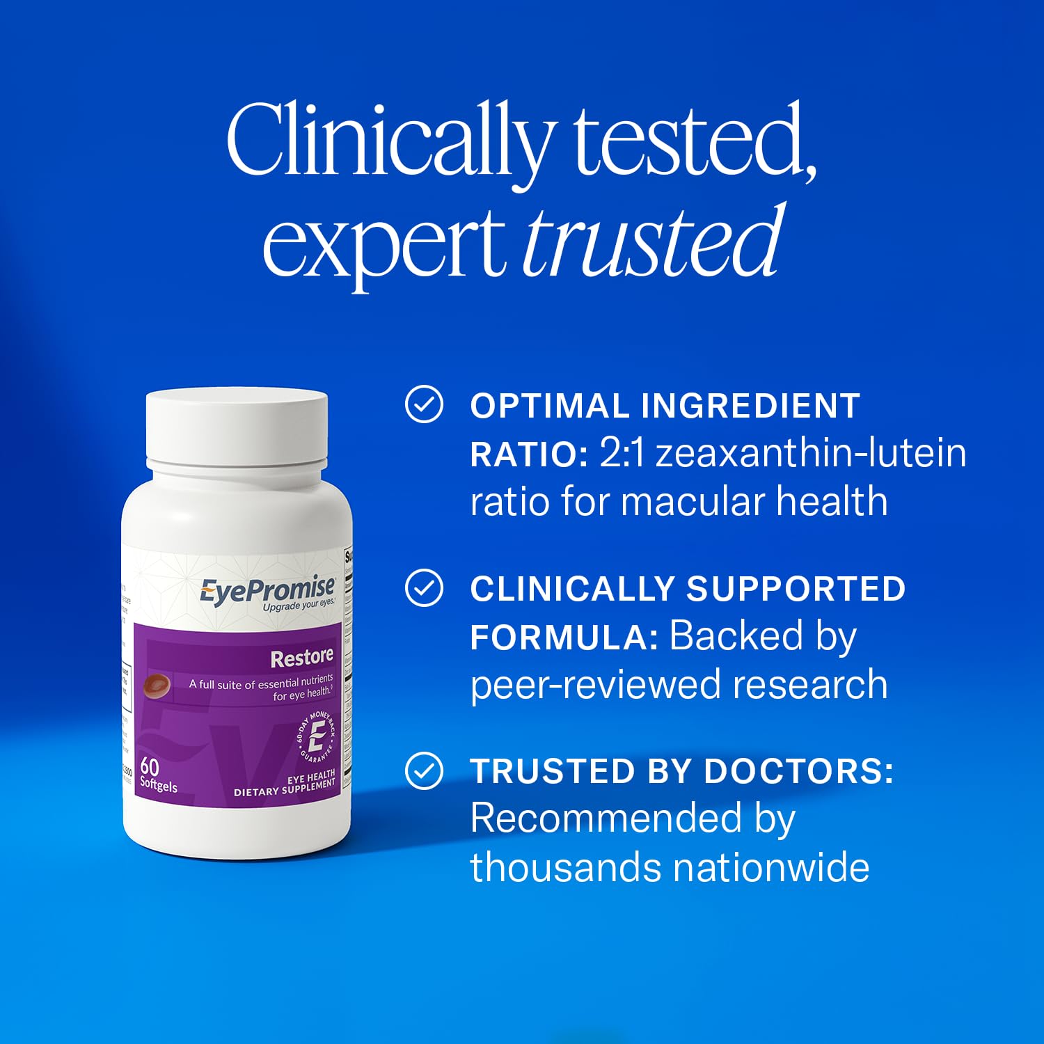 EyePromise Restore Lutein Supplement softgel bottle on table