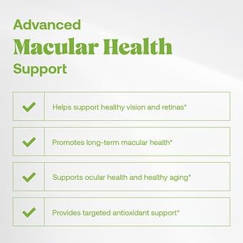 EyeScience Macular Health Antioxidant Supplement bottle with a measuring spoon
