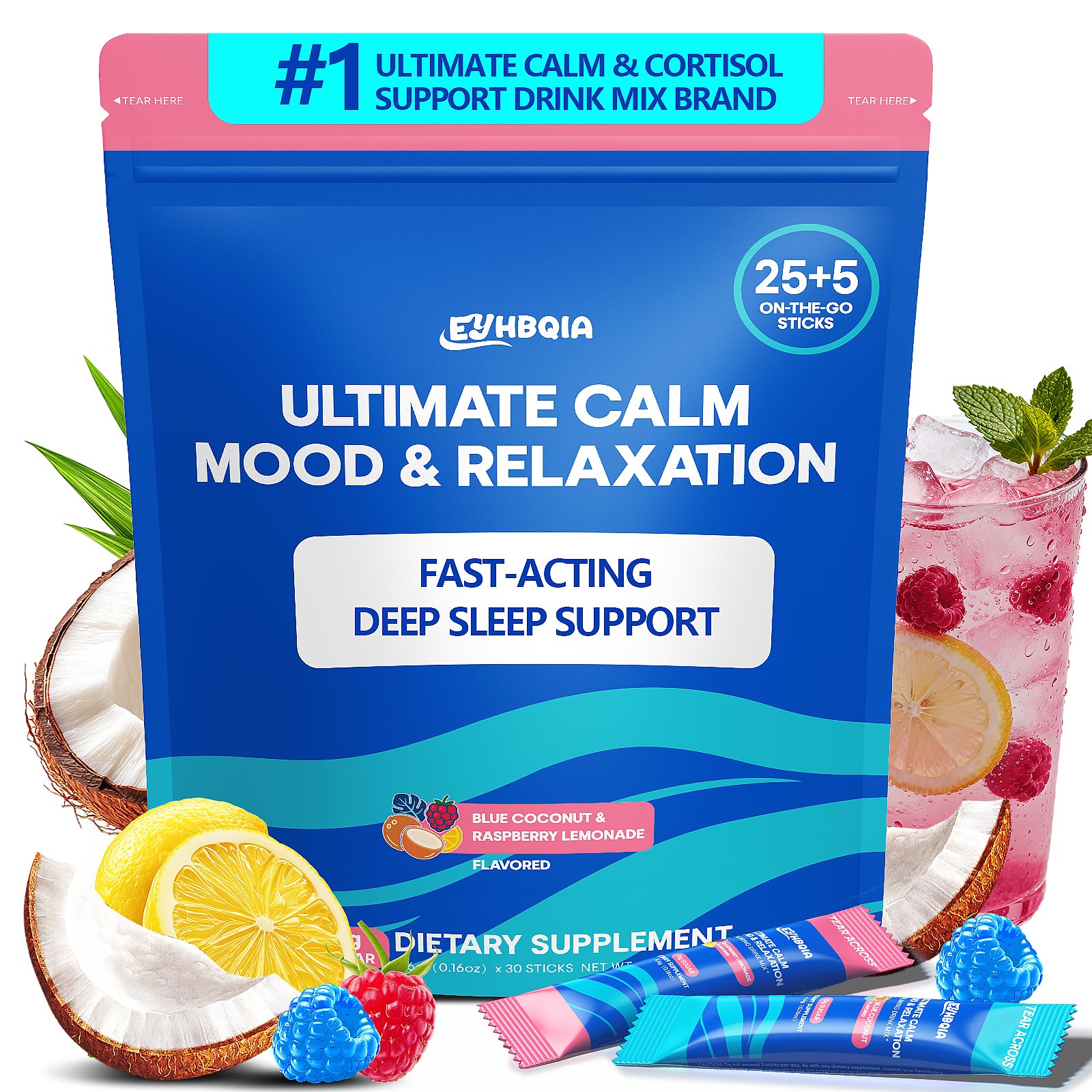 EYHBQIA Calm Magnesium Powder packaging with Raspberry Lemonade flavour