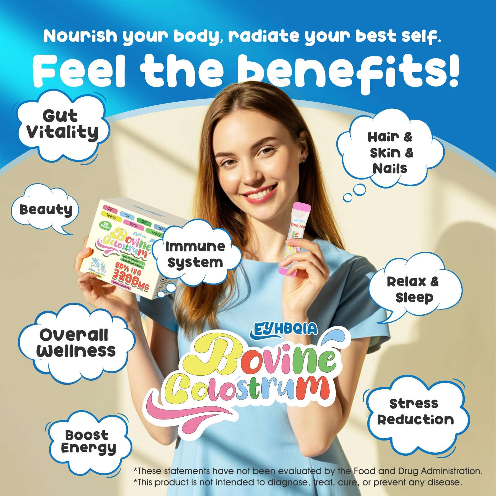 EYHBQIA Freeze Dried Colostrum Supplement Powder with ingredients