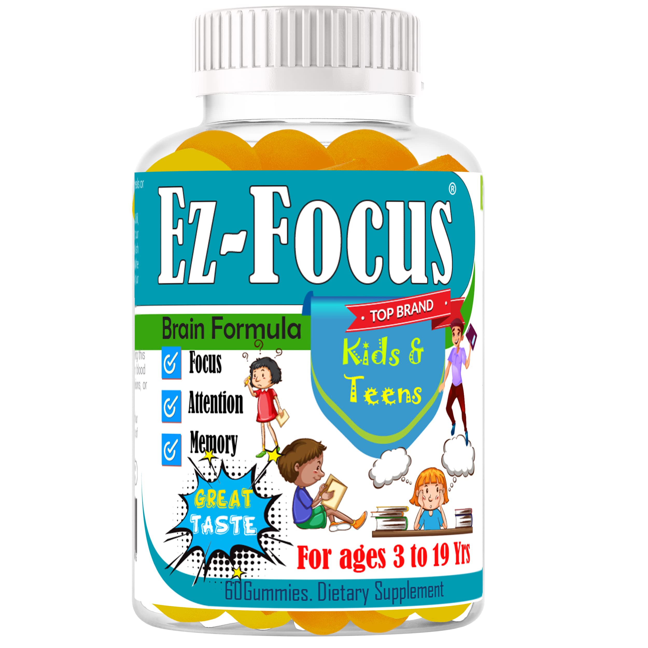 Ez-Focus Gummies for Kids 60ct bottle front view