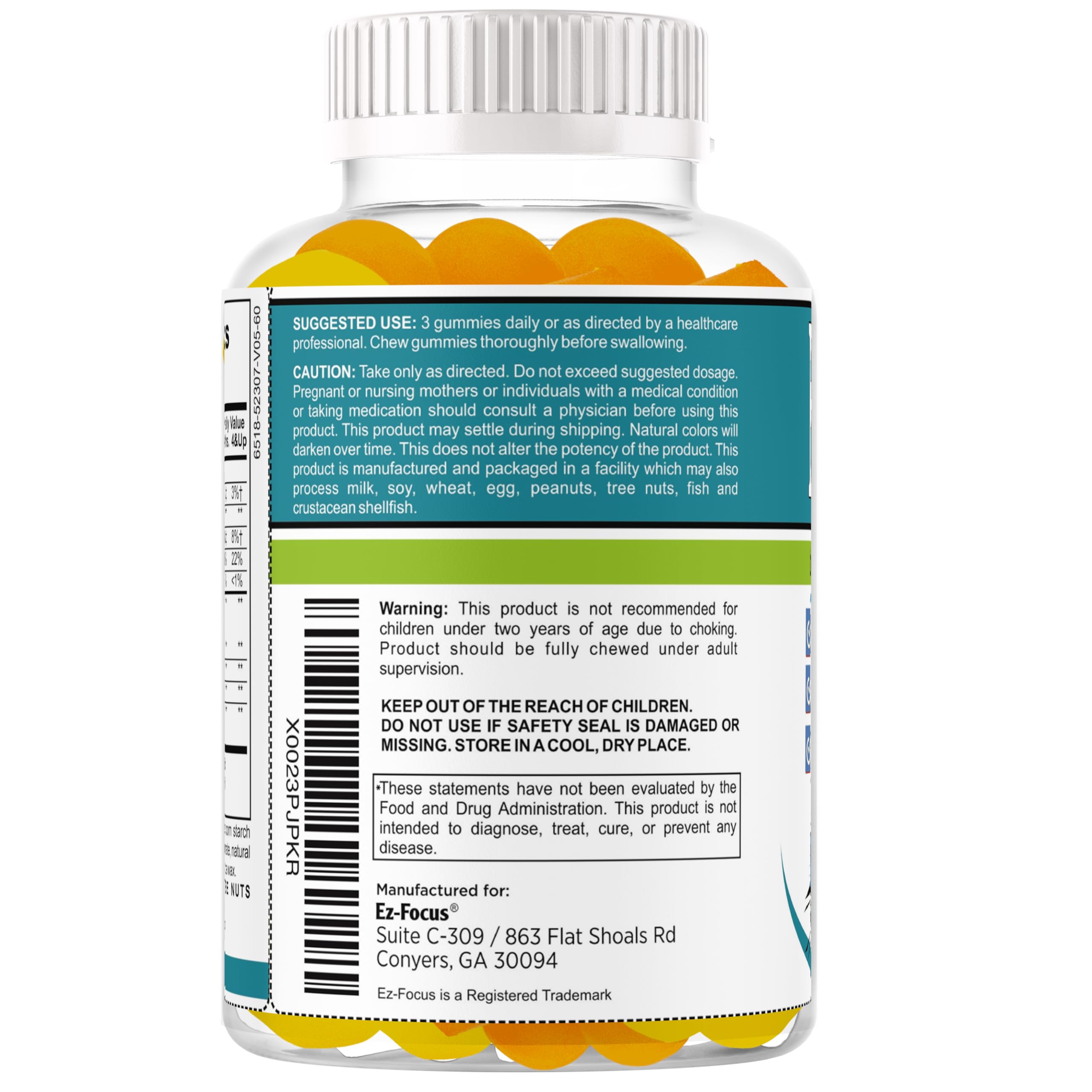 Ez-Focus Gummies for Kids 60ct ingredients list