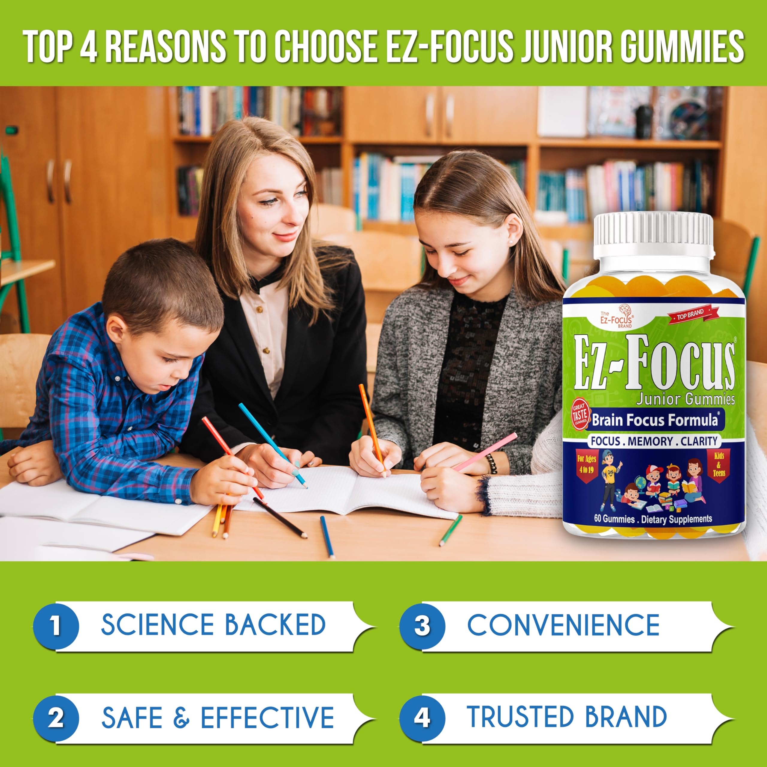 Ez-Focus Junior Gummies for Kids lifestyle scene with children