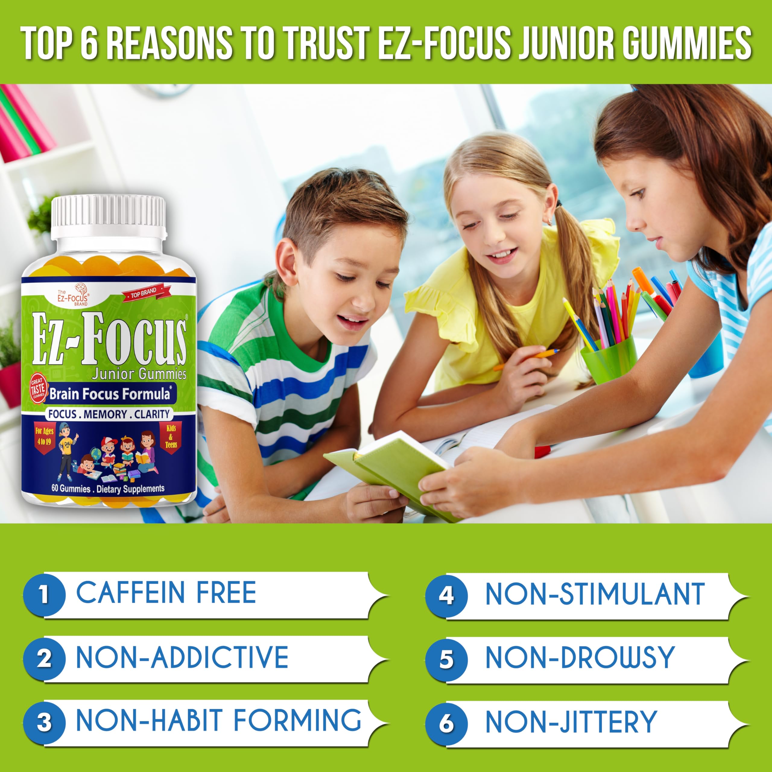 Ez-Focus Junior Gummies for Kids packaging side view