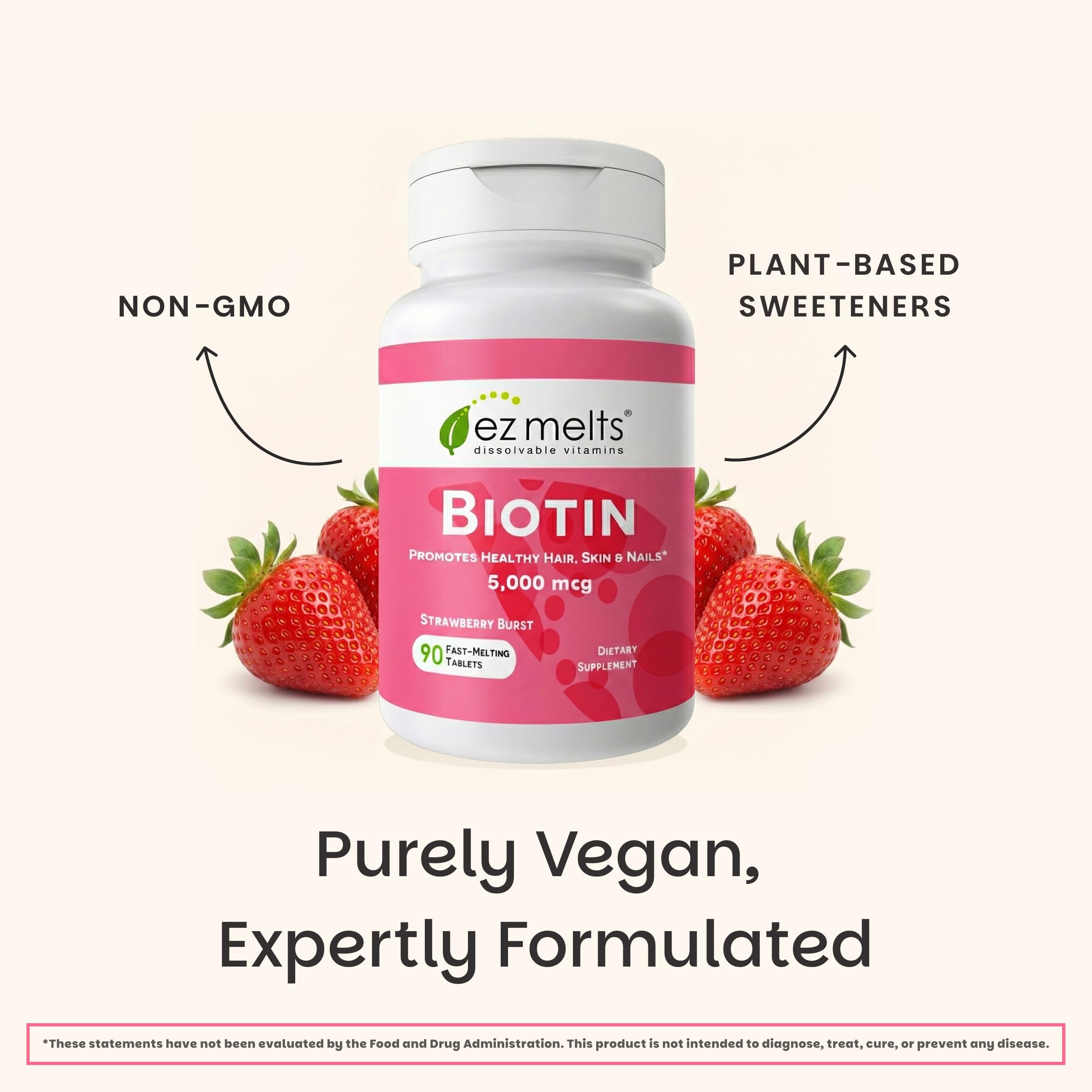 EZ Melts Biotin 5000 mcg supplement on a table