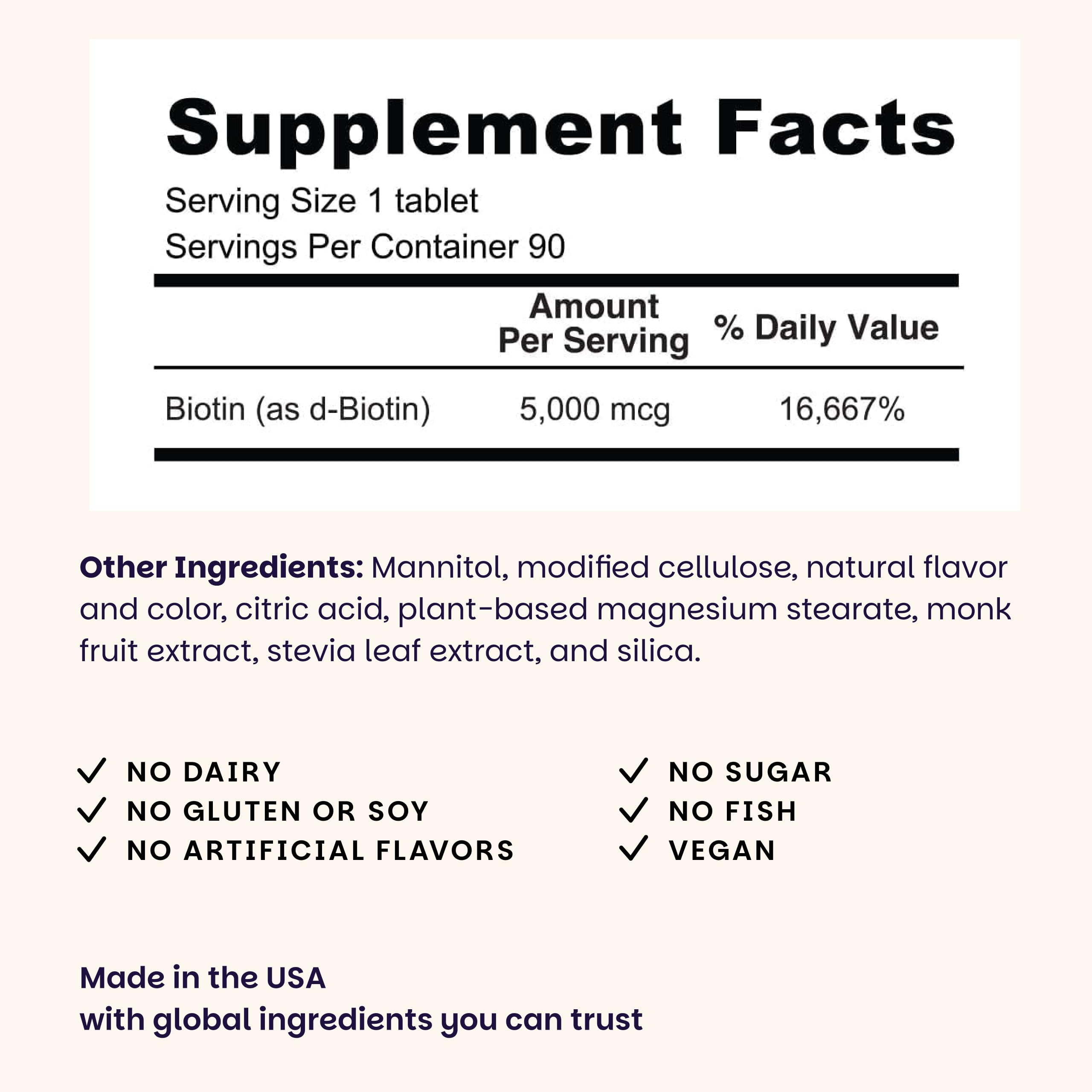 EZ Melts Biotin 5000 mcg supplement tablet close-up