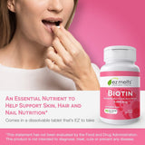 EZ Melts Biotin 5000 mcg supplement tablet close-up