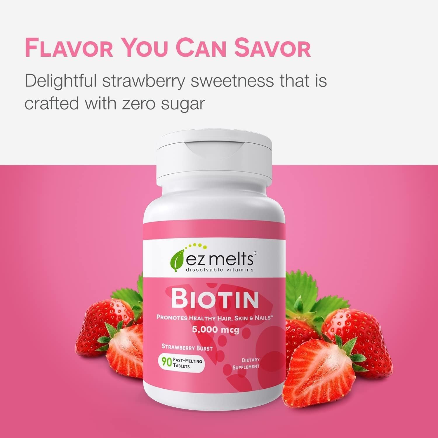 EZ Melts Biotin 5000 mcg supplement with a glass of water