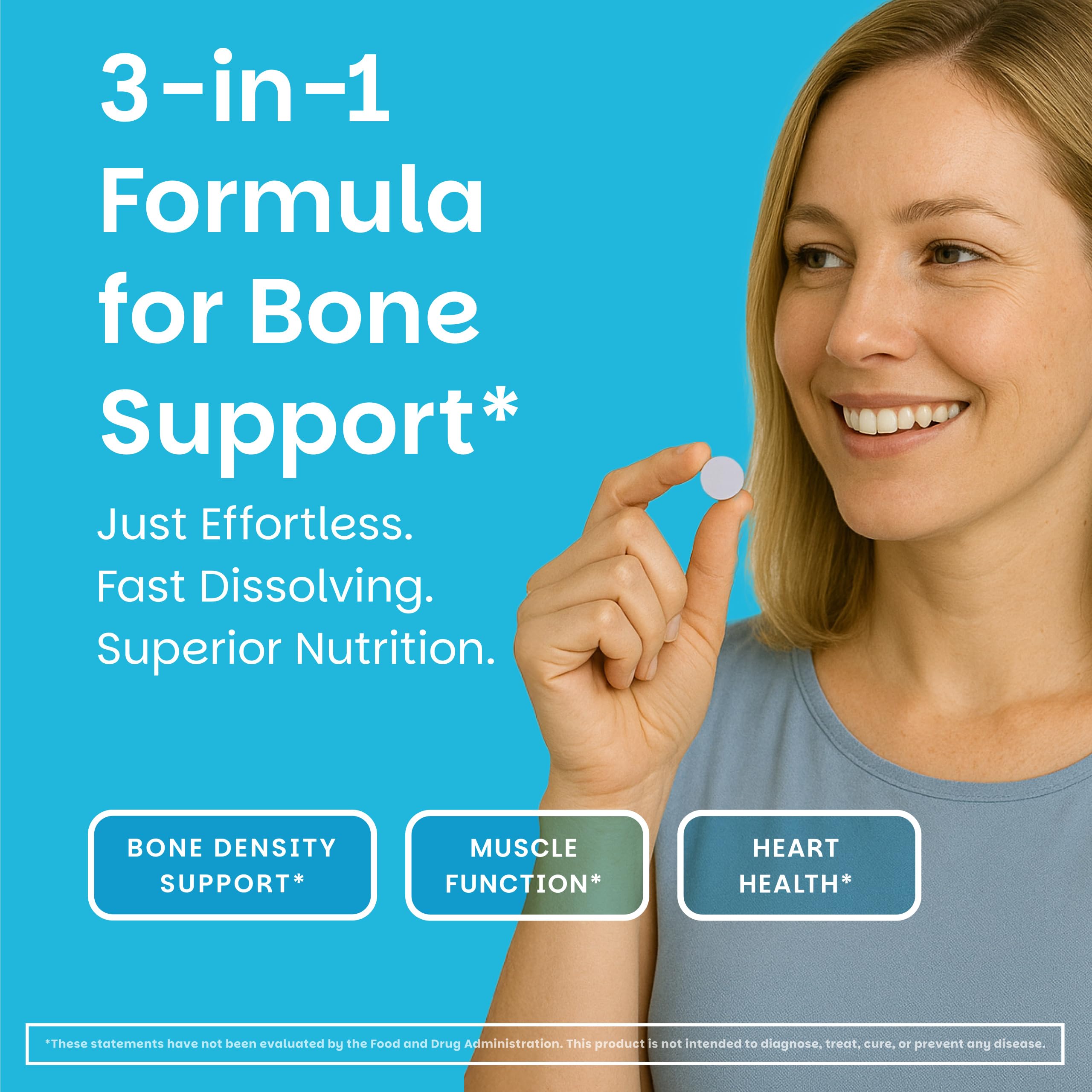 EZ Melts Calcium & Magnesium Supplement side view showing dosage