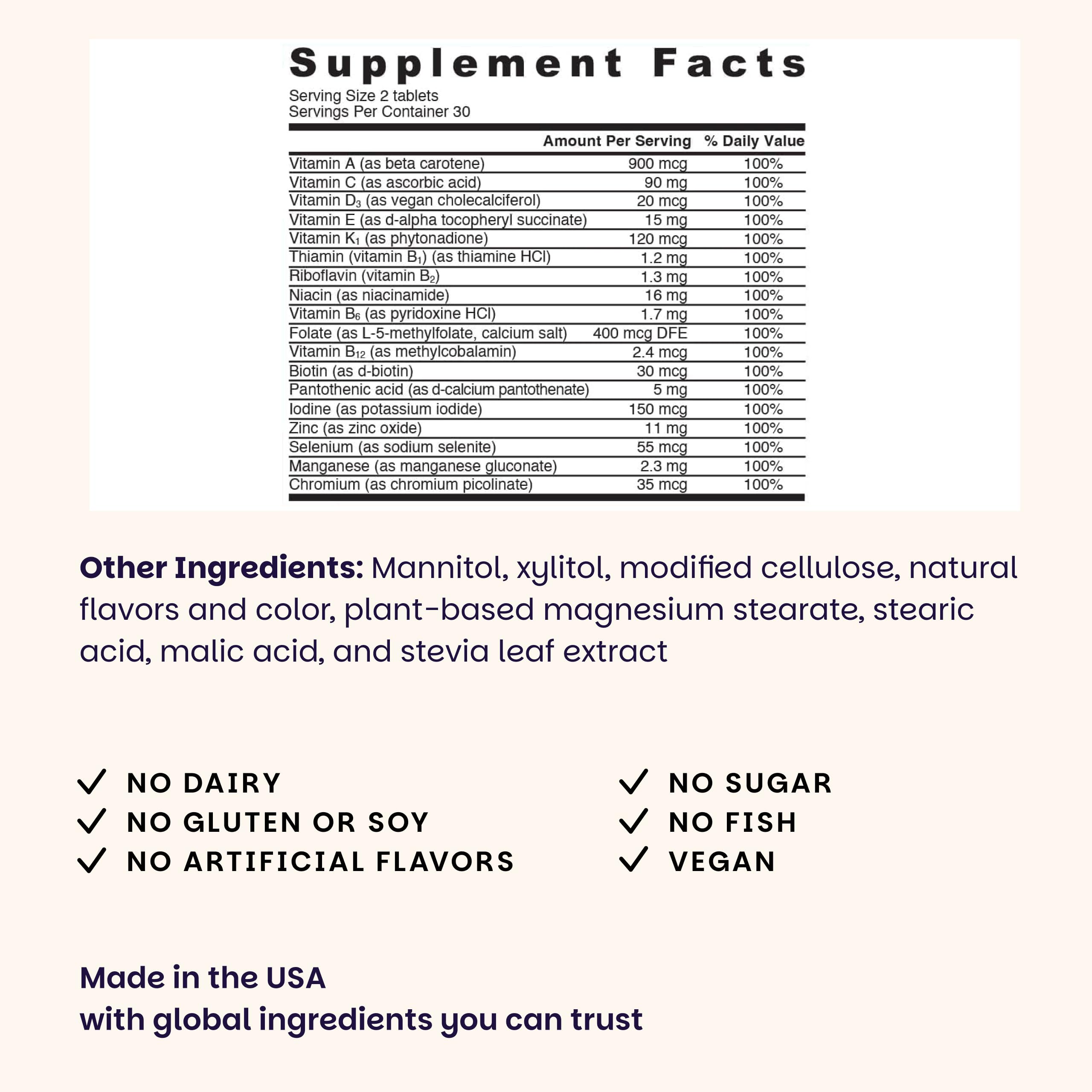 EZ Melts Daily Multivitamin Supplement side view showing dosage instructions