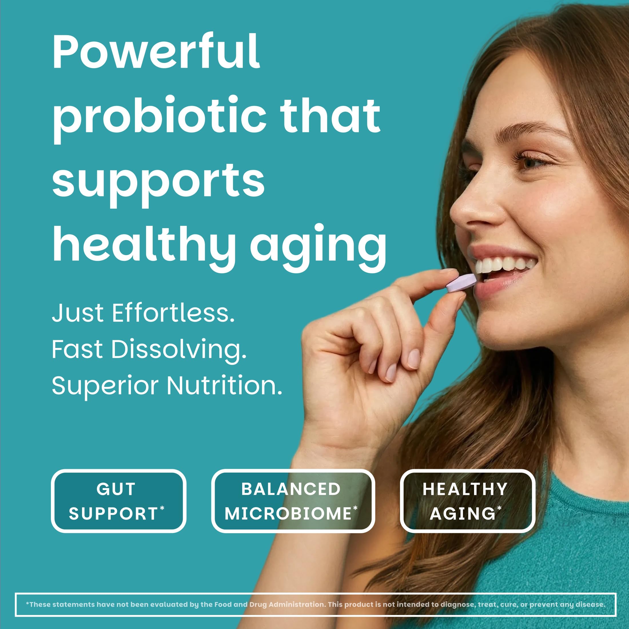 EZ Melts Healthy Aging Probiotic Supplement tablet close-up