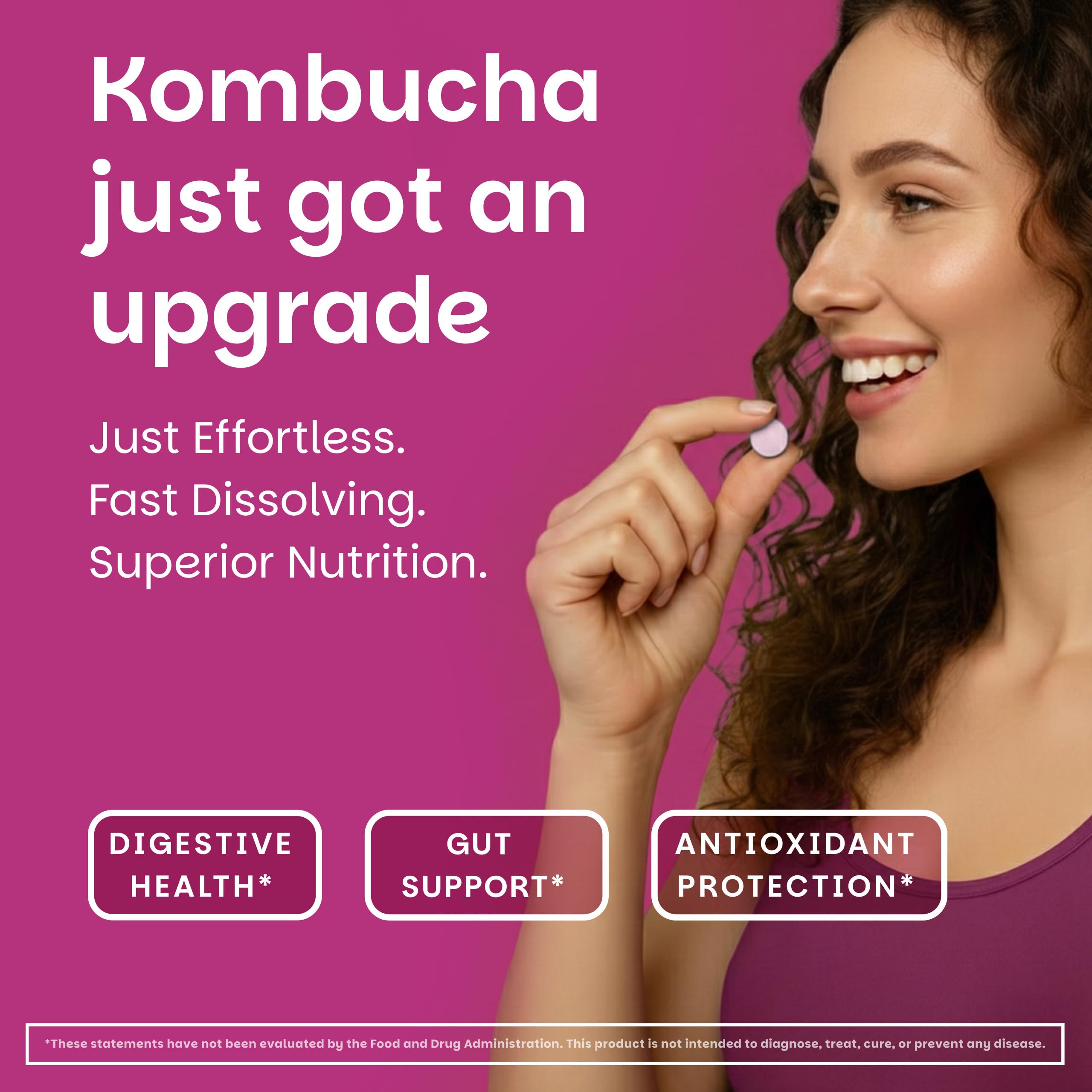EZ Melts Kombucha Tablets 254mg back view with ingredient list