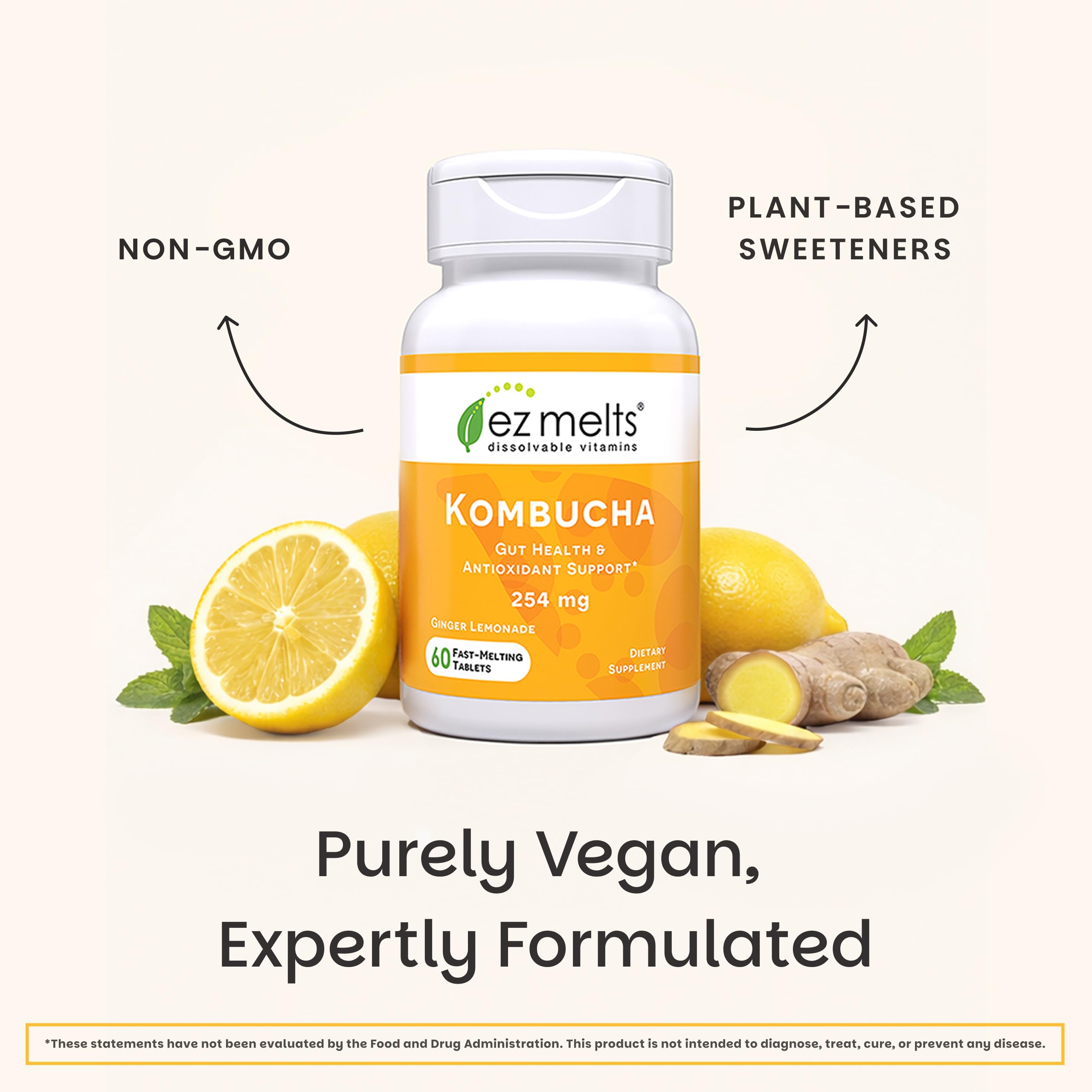 EZ Melts Kombucha Tablets with fresh ingredients