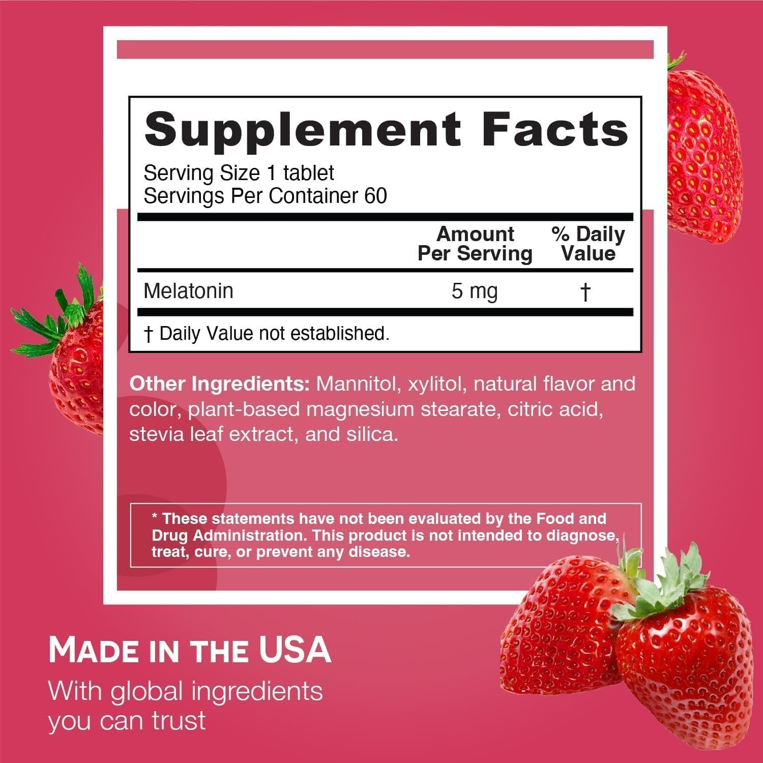 EZ Melts Melatonin 5 mg strawberry flavour dissolvable tablets back view