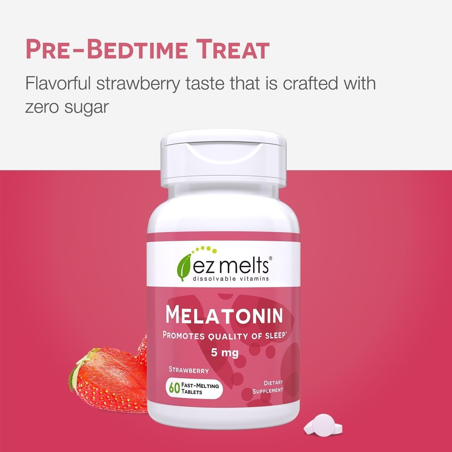 EZ Melts Melatonin 5 mg tablets on a wooden table