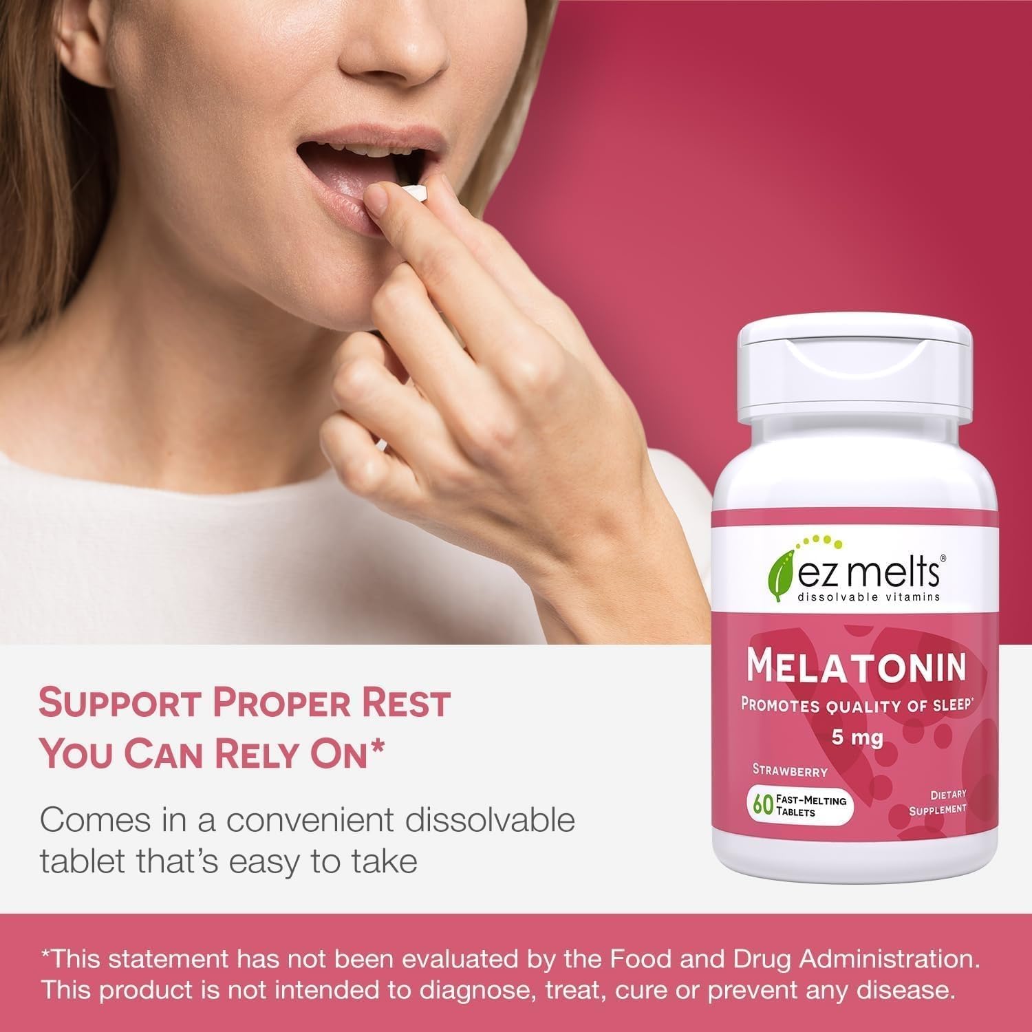 EZ Melts Melatonin 5 mg tablets with fresh strawberries